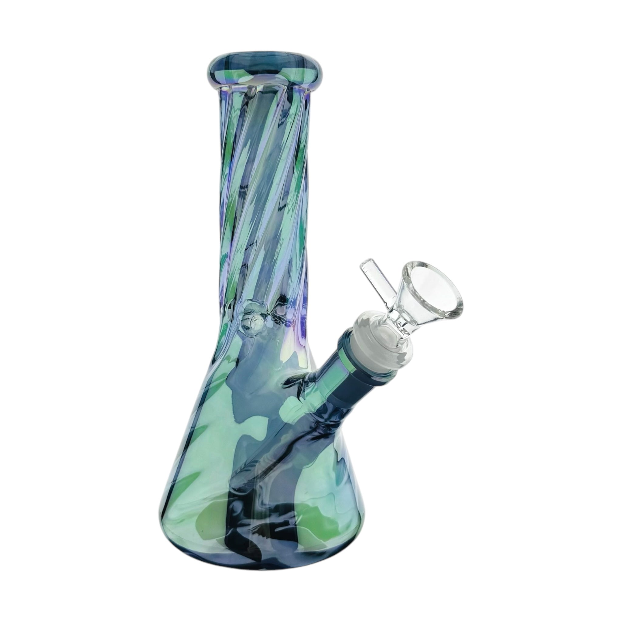 8 Inch Blue Metallic Beaker Bong With Twisted Neck