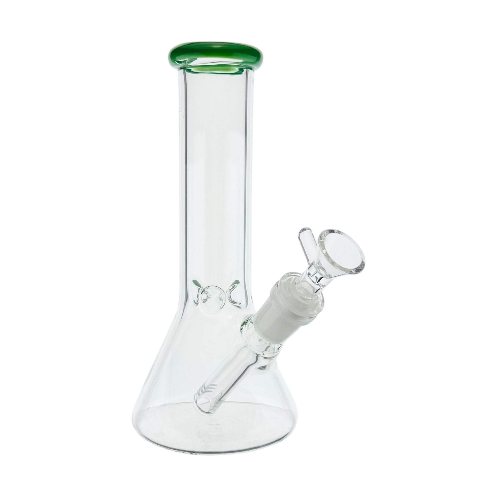 8 Inch Clear Beaker Bong With Jade Green Color Lip