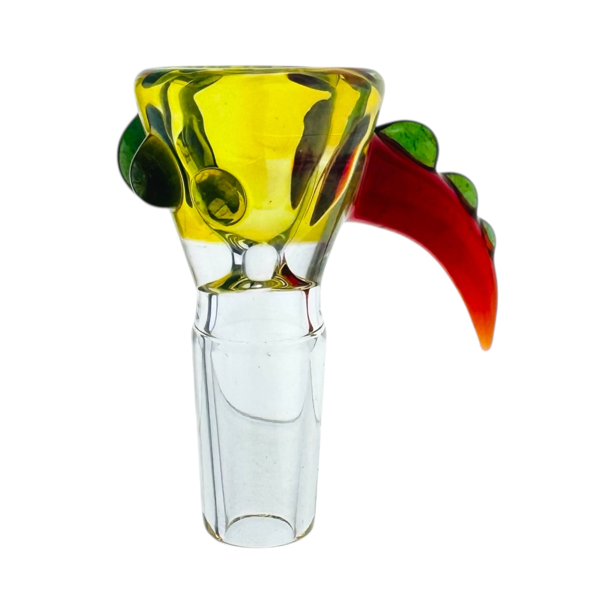  14mm Bong Bowl Piece Citrus Yellow Bowl With Red Handle And Green Dots