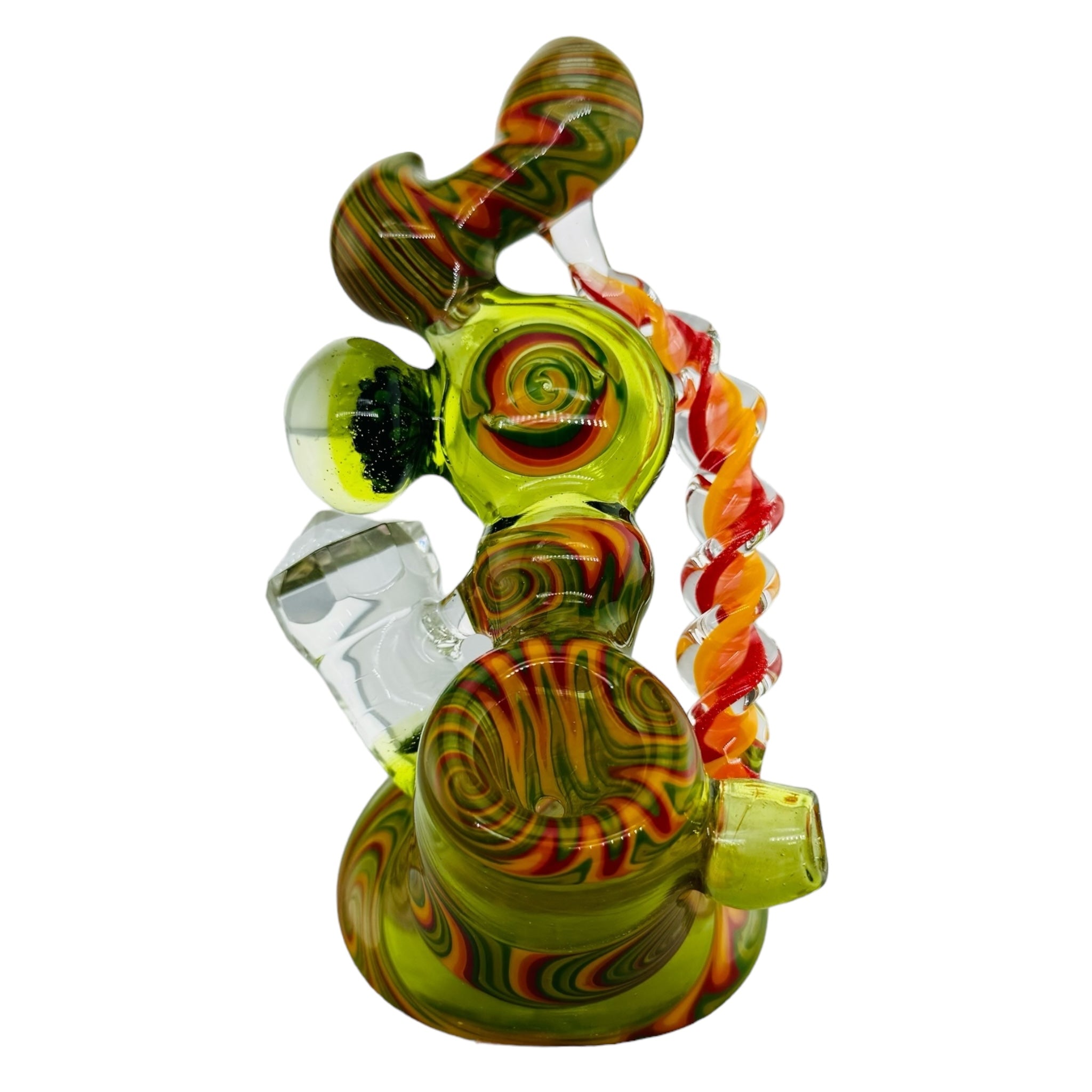 Green And Rasta Wig Wag Linework heady glass Hand Pipe With Crystal for sale