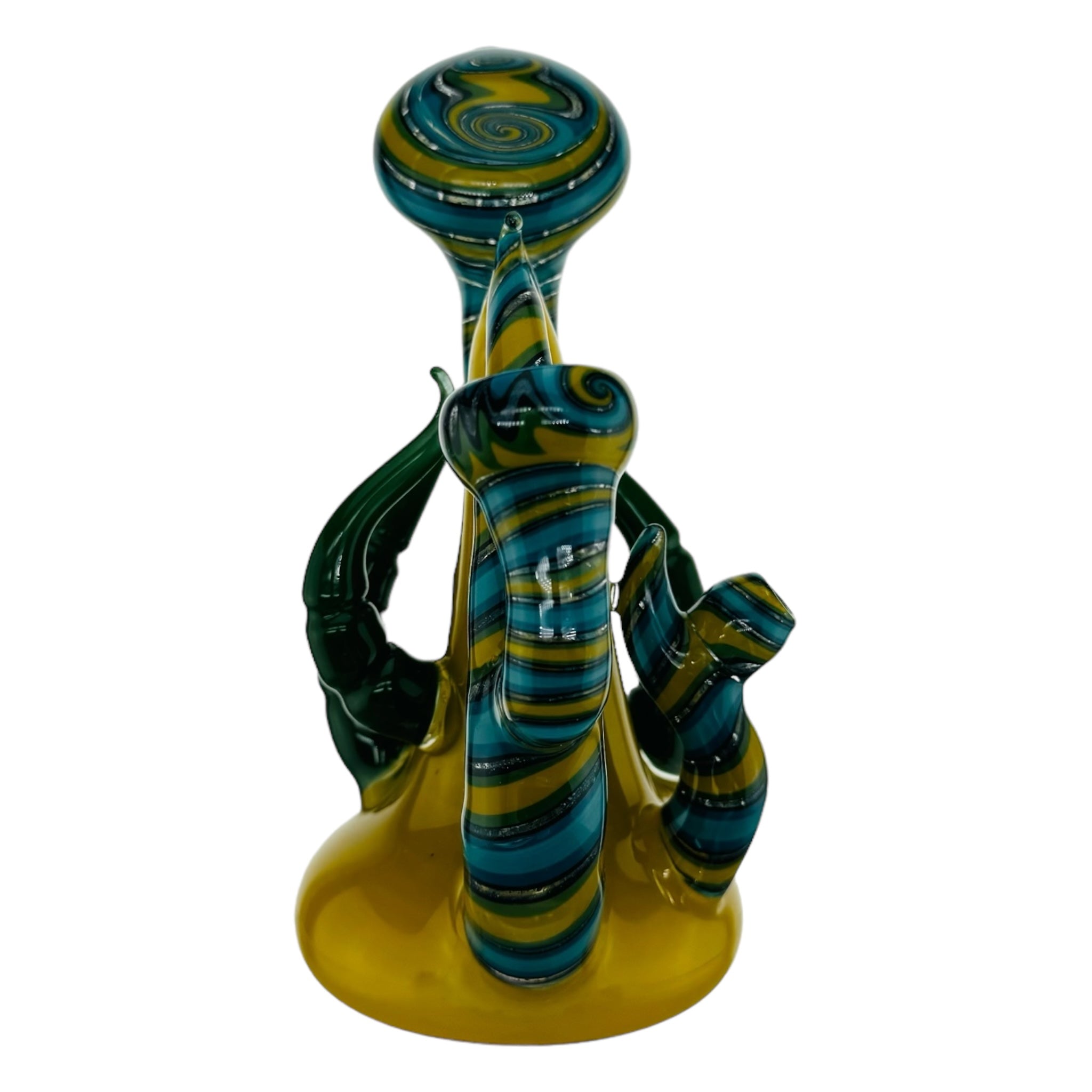 heady glass Yellow Large Glass Hand Pipe Bubbler With Blue Linework And Green Horns
