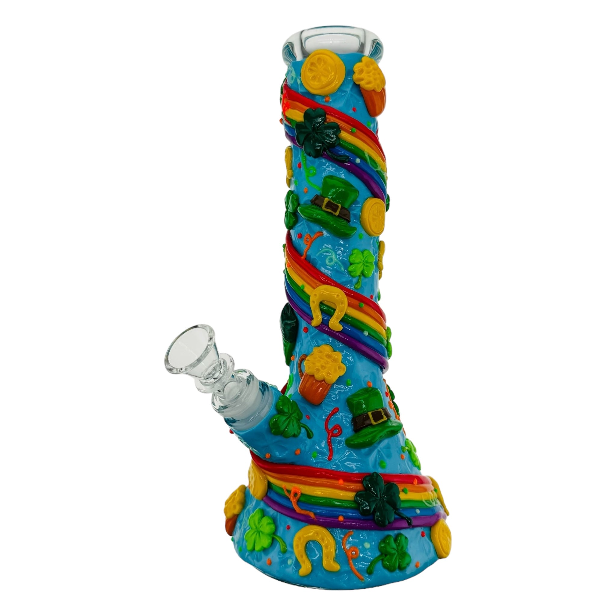 Saint Patrick Bong With Rainbow Twist And Four Leaf Clovers