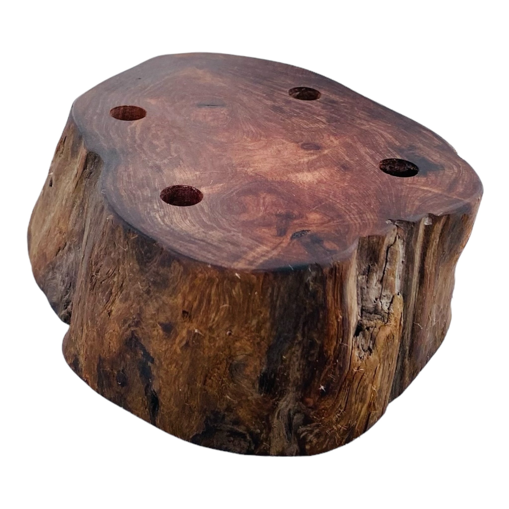 4 Hole Wood Display Stand Holder For 10mm Bong Bowl Pieces Or Quartz Bangers - Red Wood Burl With Live Edge