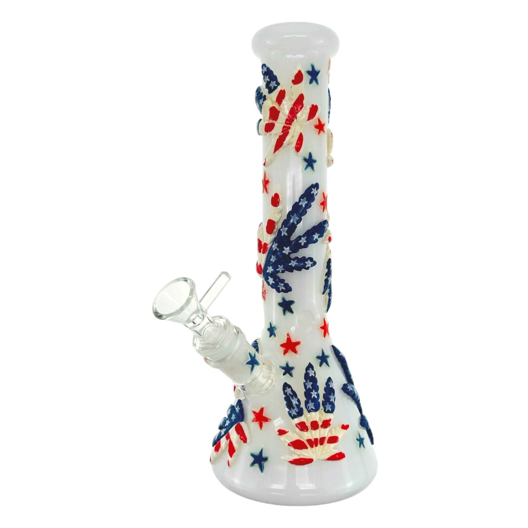 Red White And Blue 420 Leaf Beaker Base Glass Bong 10 Inches