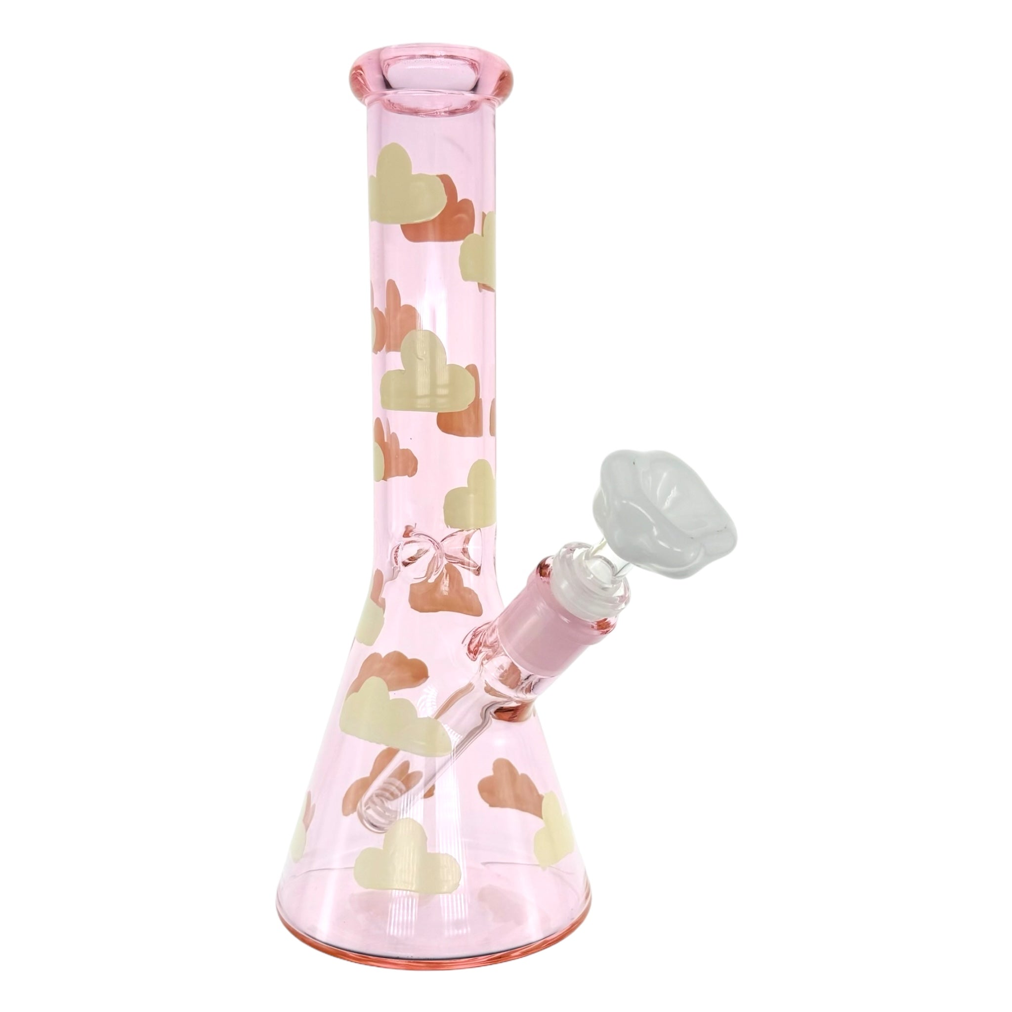 Pink Beaker Bong adorned with fluffy clouds