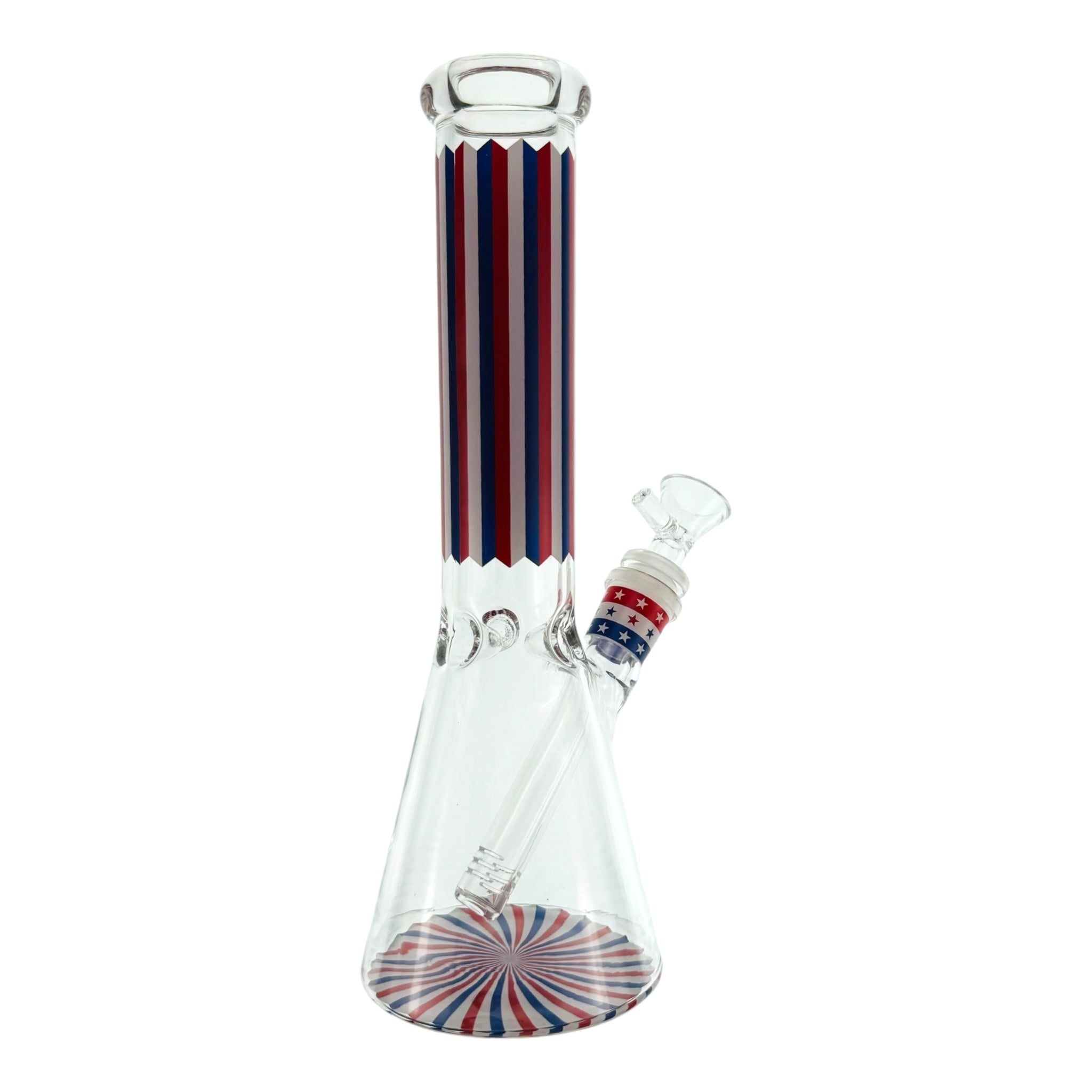 Patriotic Beaker Glass Bong With Red White And Blue Stars And Stripes 10 Inch