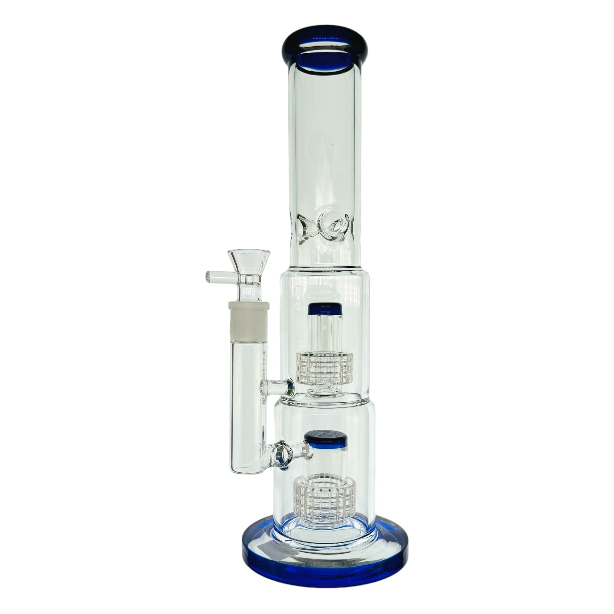 Blue Inline Bong With Dual Slit Disc Percs 14.5 Inches