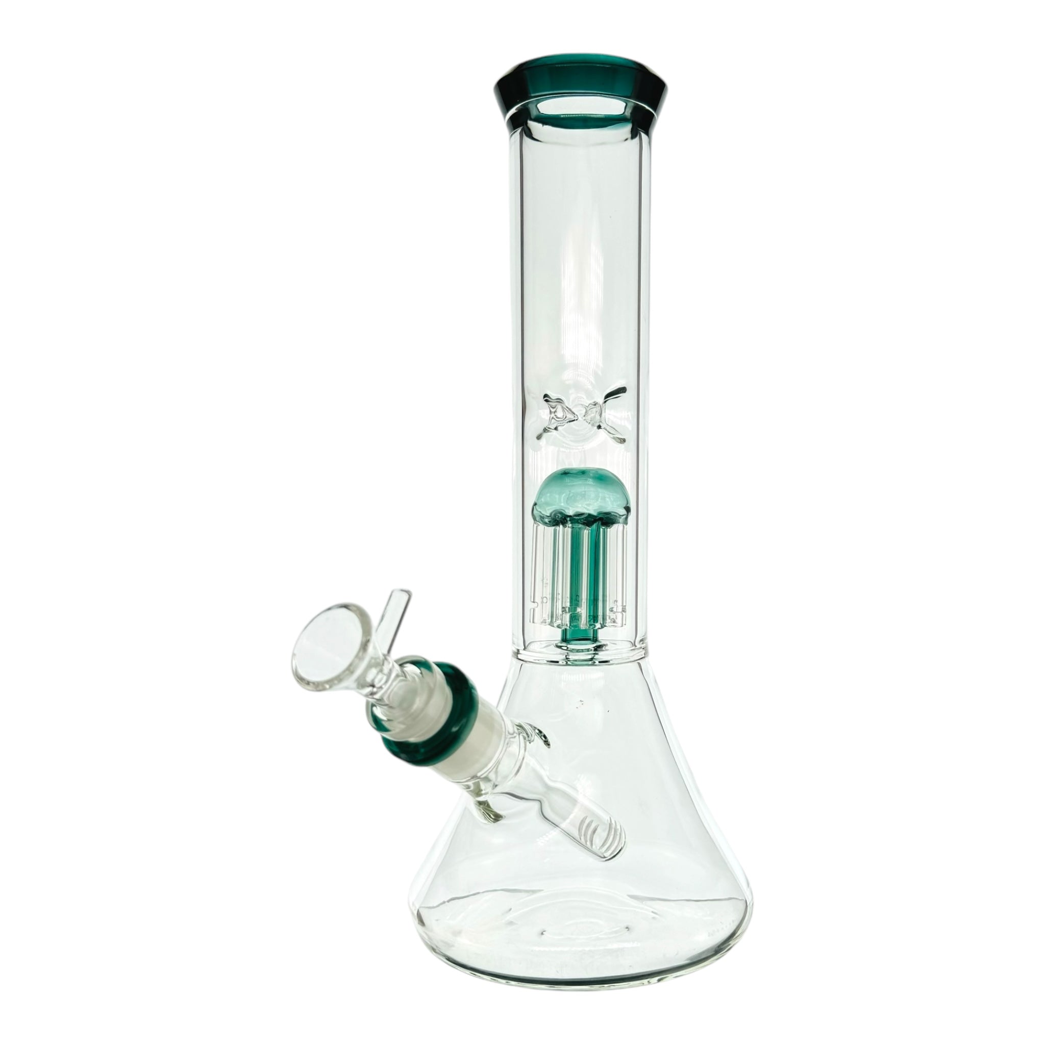 Clear Beaker Bong With Lake Green Tree Perc And Mouthpiece