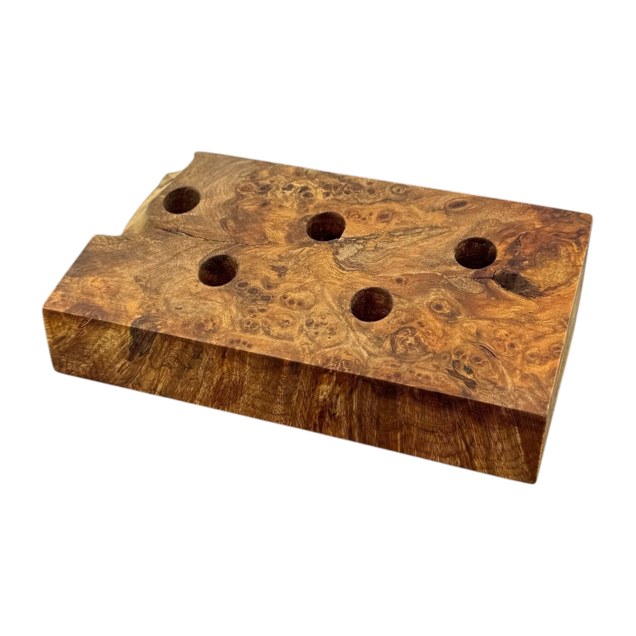 5 Hole Wood Display Stand Holder For 14mm Bong Bowl Pieces Or Quartz Bangers - Maple Burl