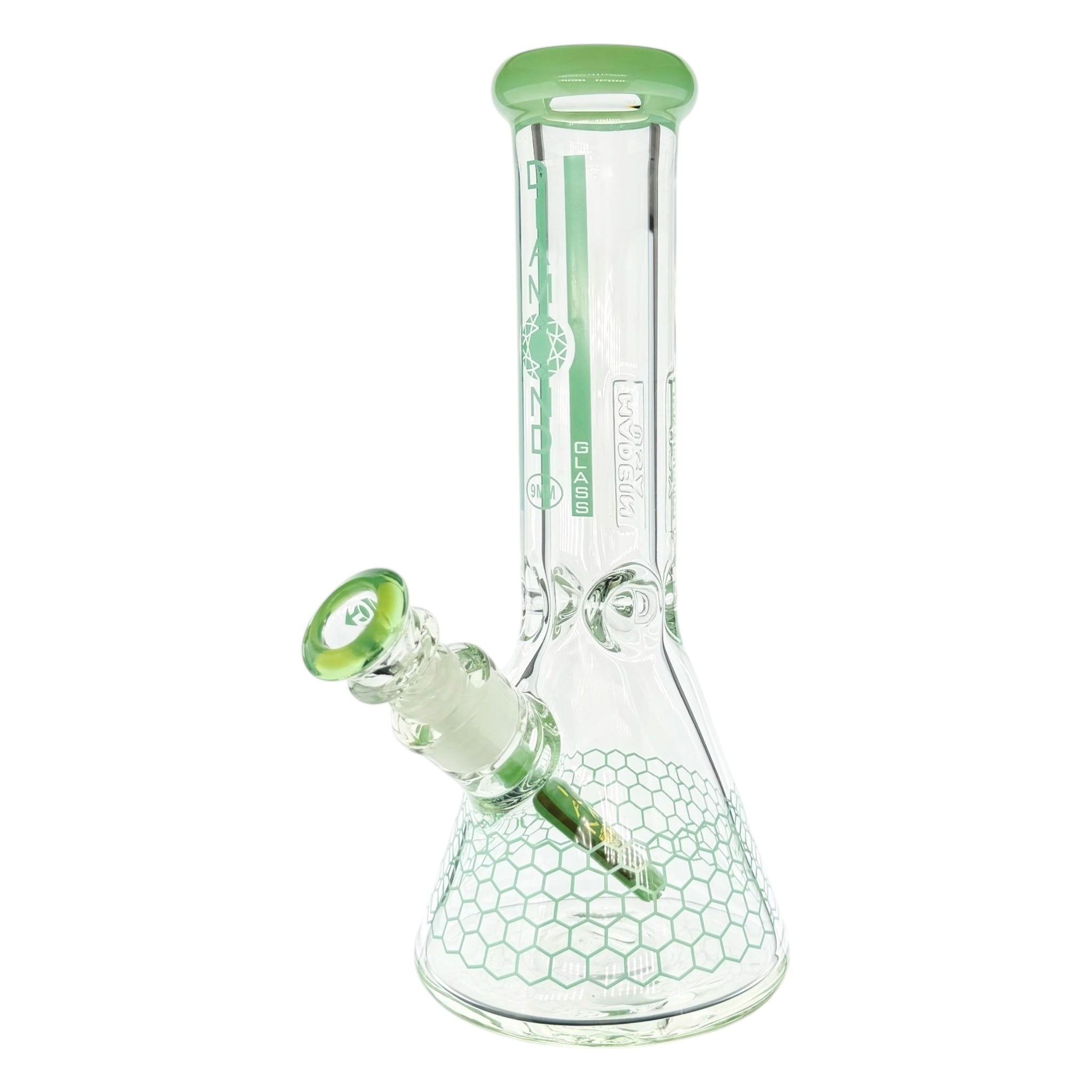 Diamond Glass  bong 12 Inch Beaker With Sea Foam Green Honeycomb 9mm Thick Glass