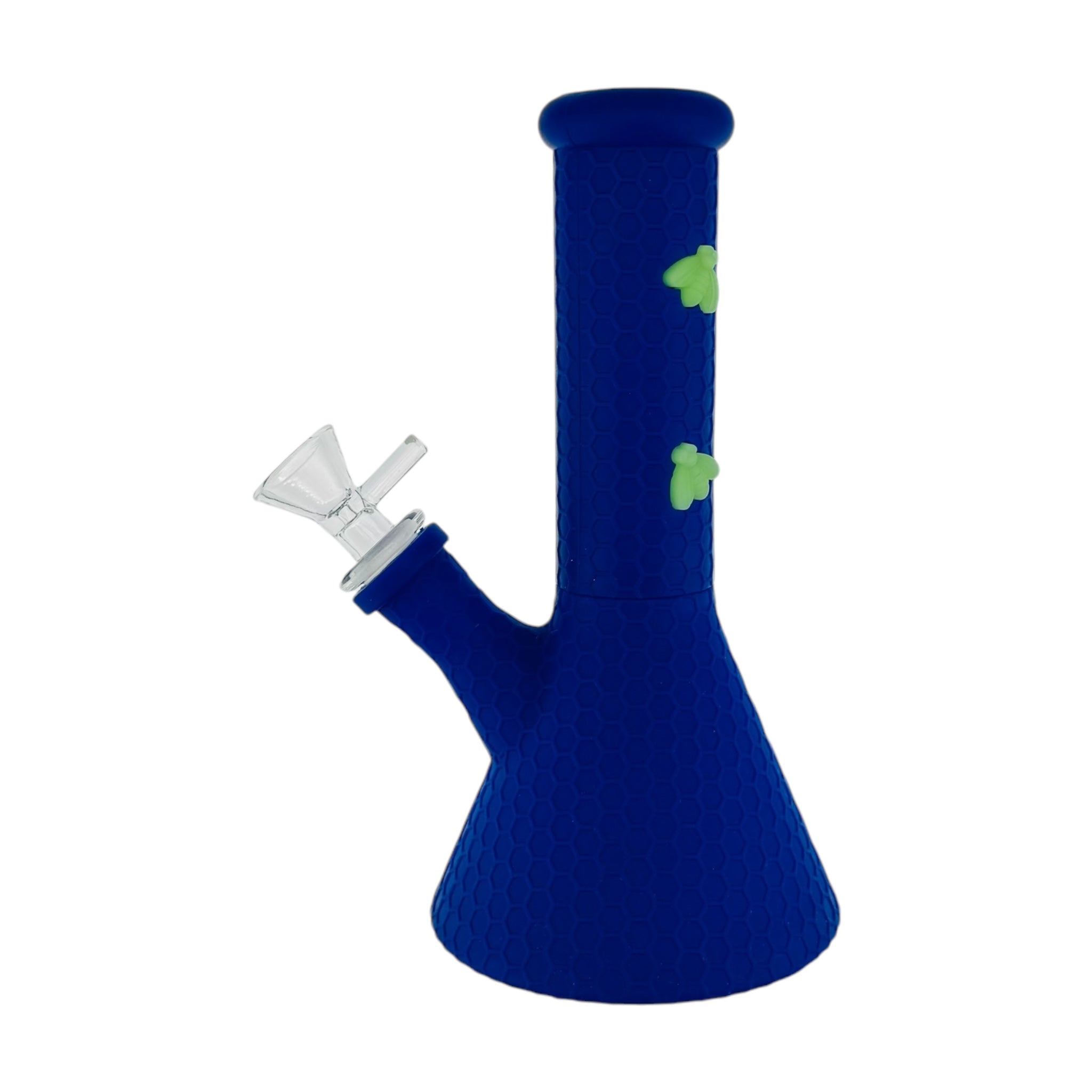 8 Inch Blue Silicone Beaker Bong With Glow In The Dark Bee