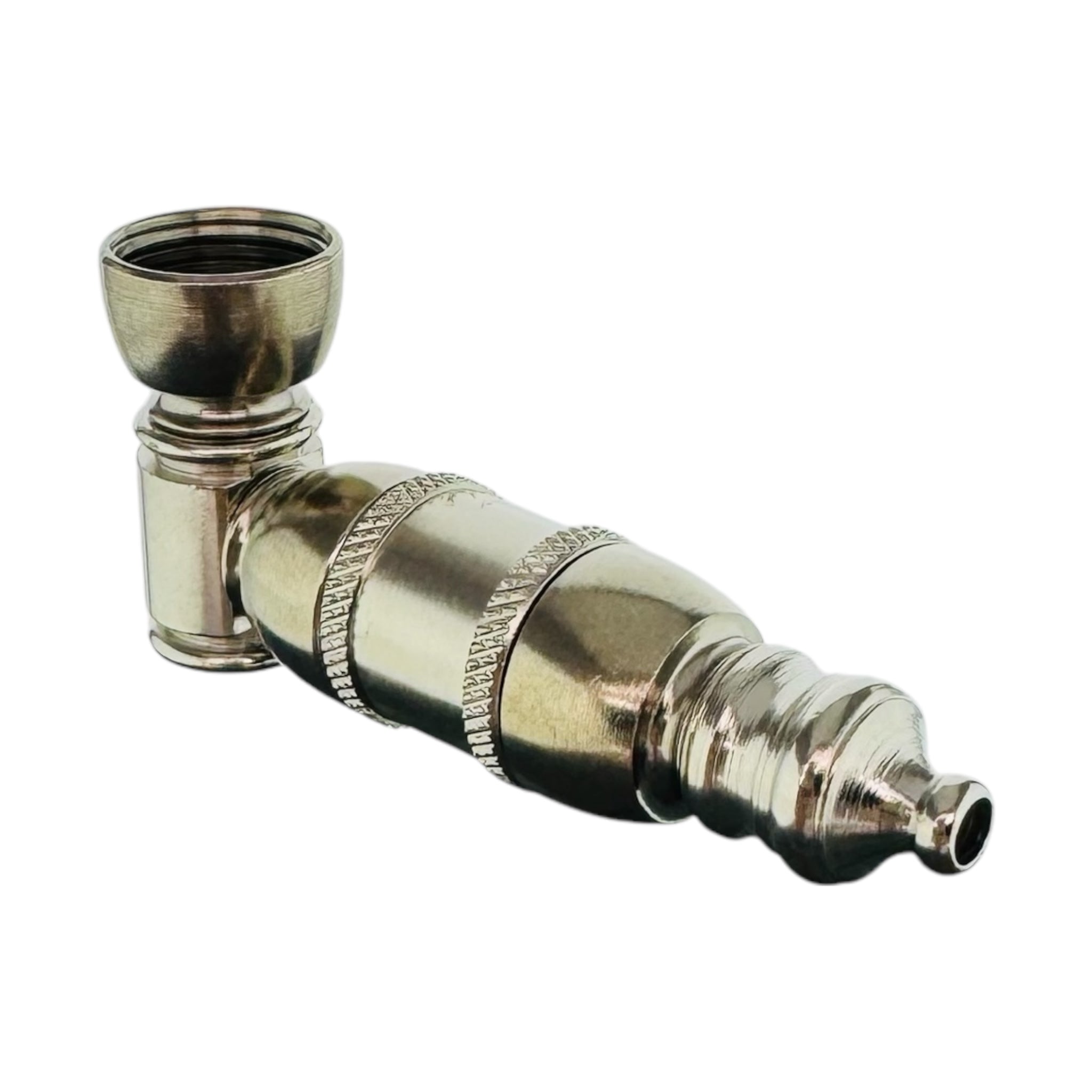 Metal Hand Pipes - Silver Chrome Large Chamber Hand Pipe