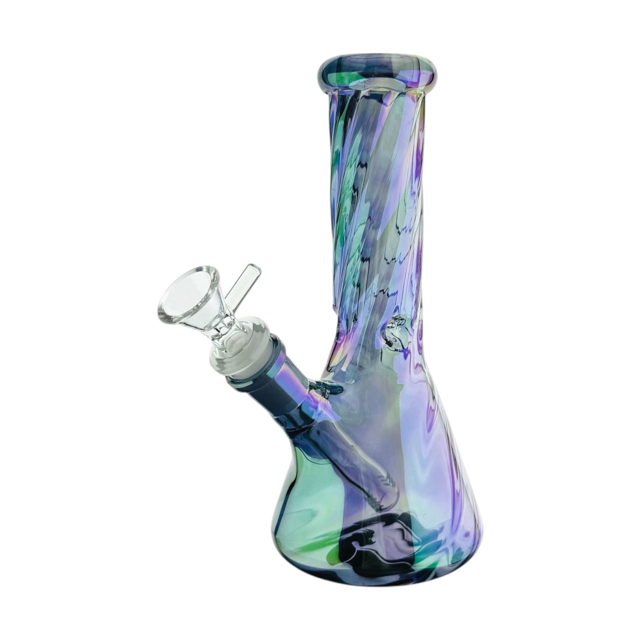 8 Inch Blue Metallic Beaker Bong With Twisted Neck