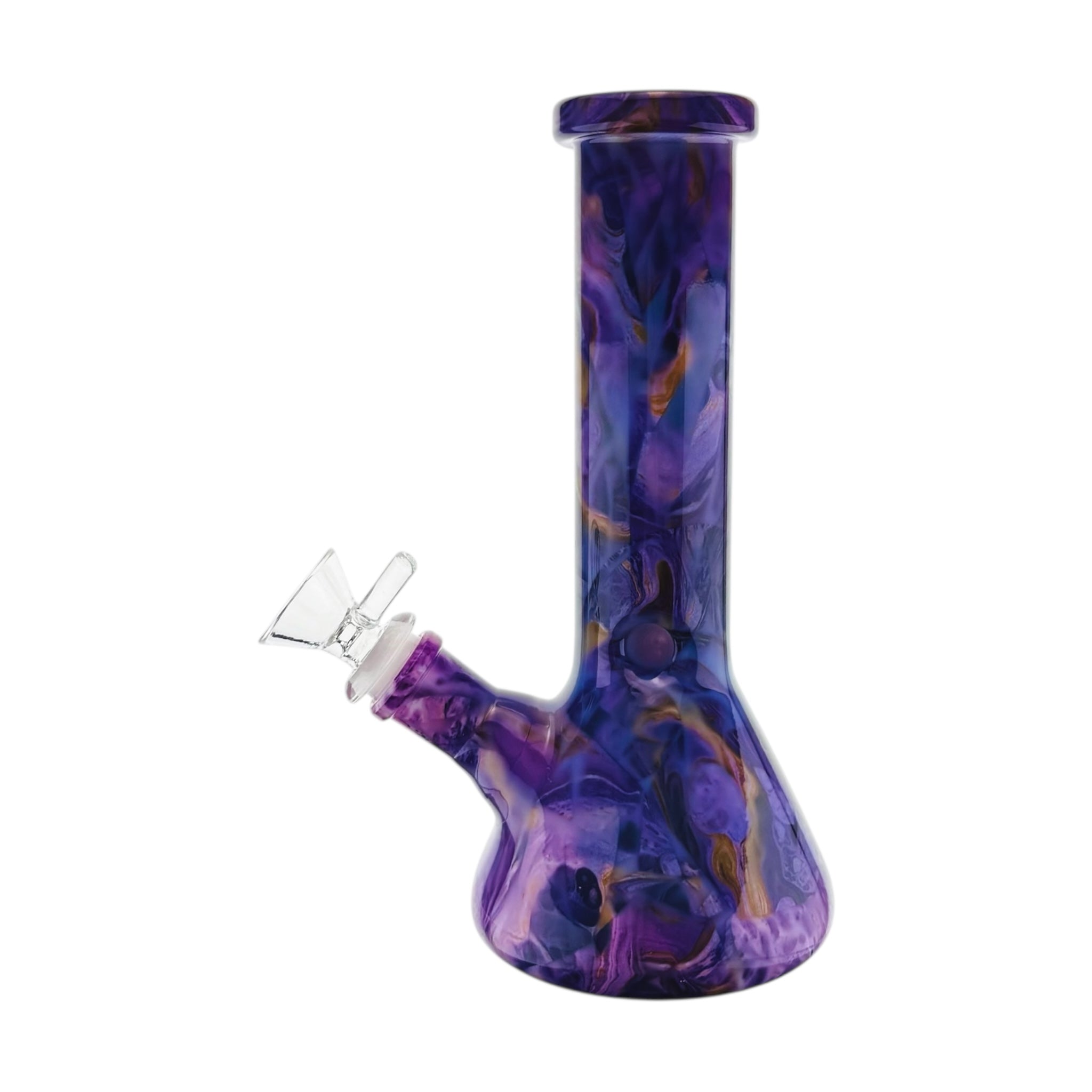8 inch tall glass bong with purple marbled design 