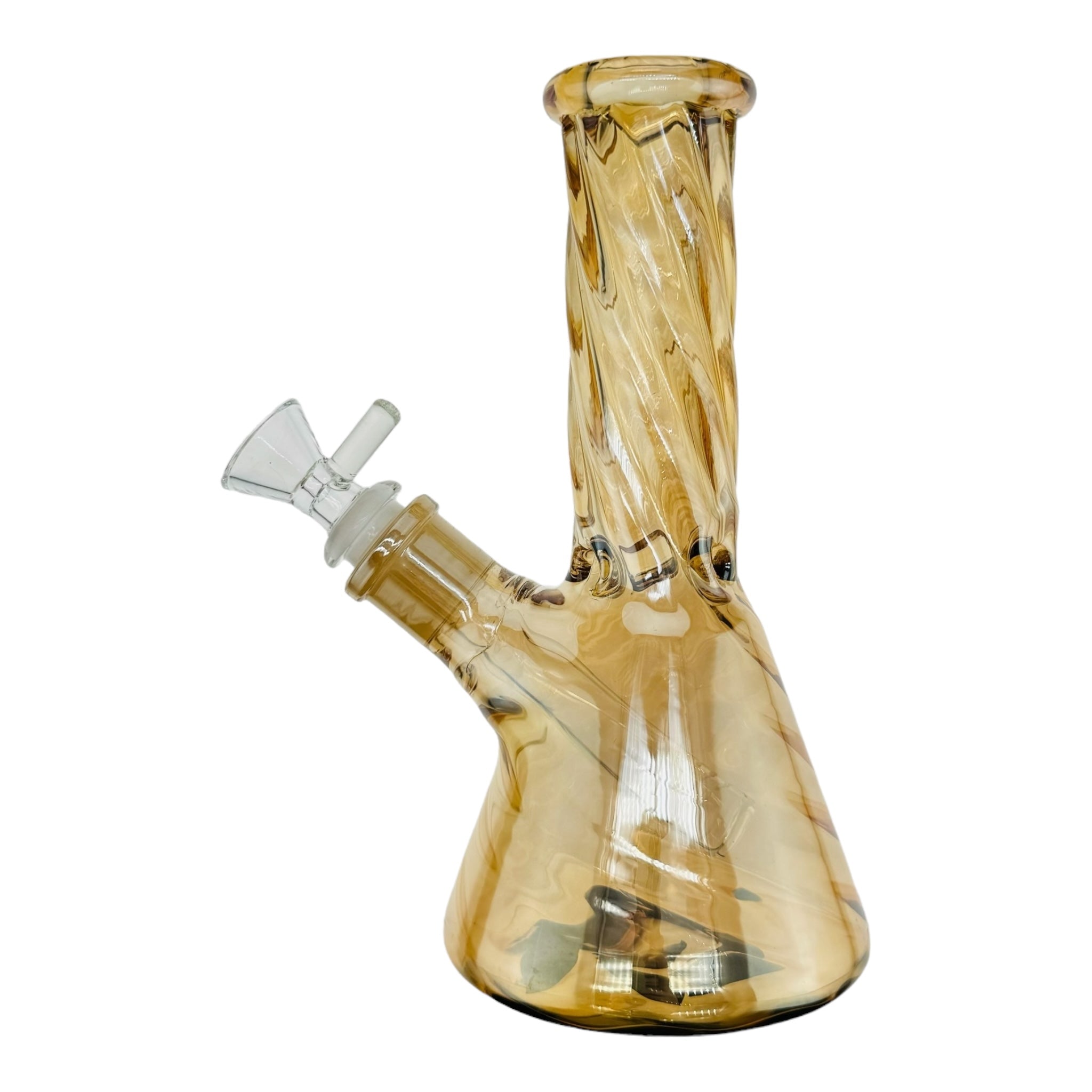 8 Inch Amber Brown Metallic Beaker Bong With Twisted Neck