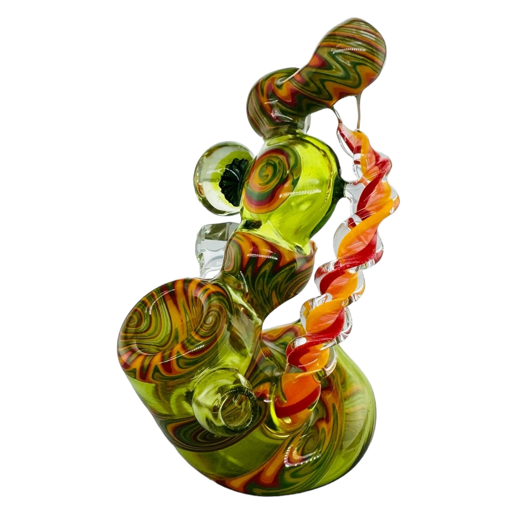Green And Rasta Wig Wag Linework heady glass Hand Pipe With Crystal for sale
