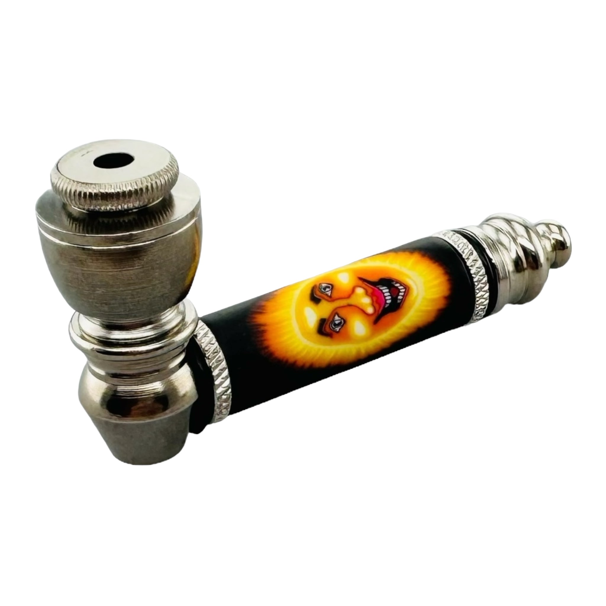 Metal Hand Pipes - Silver Chrome aluminum Hand Pipe for weed or cannabis With Happy Sun for sale