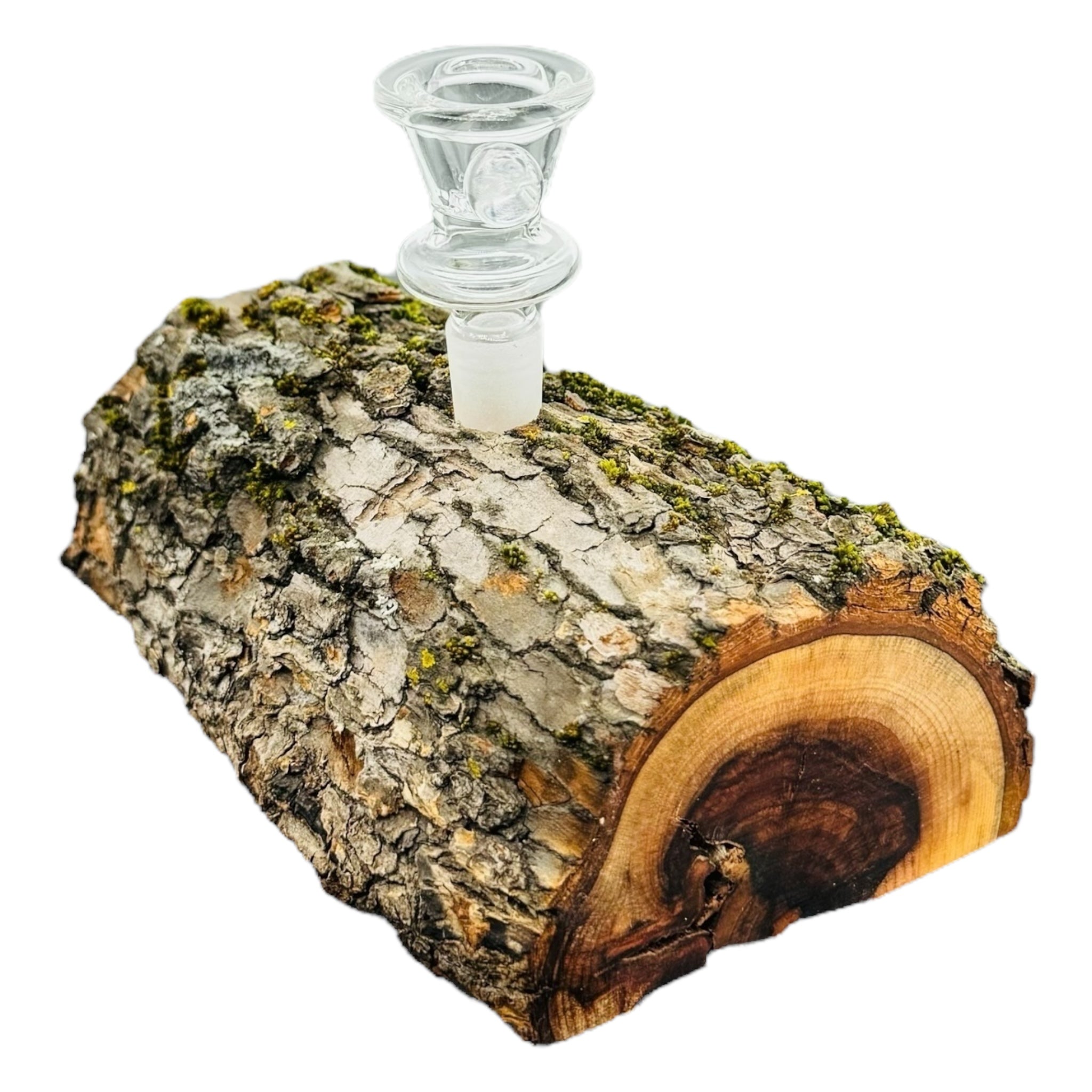 Single Hole Wood Display Stand Holder For 14mm Bong Bowl Pieces Or Quartz Bangers - Camopher Live Edge Log