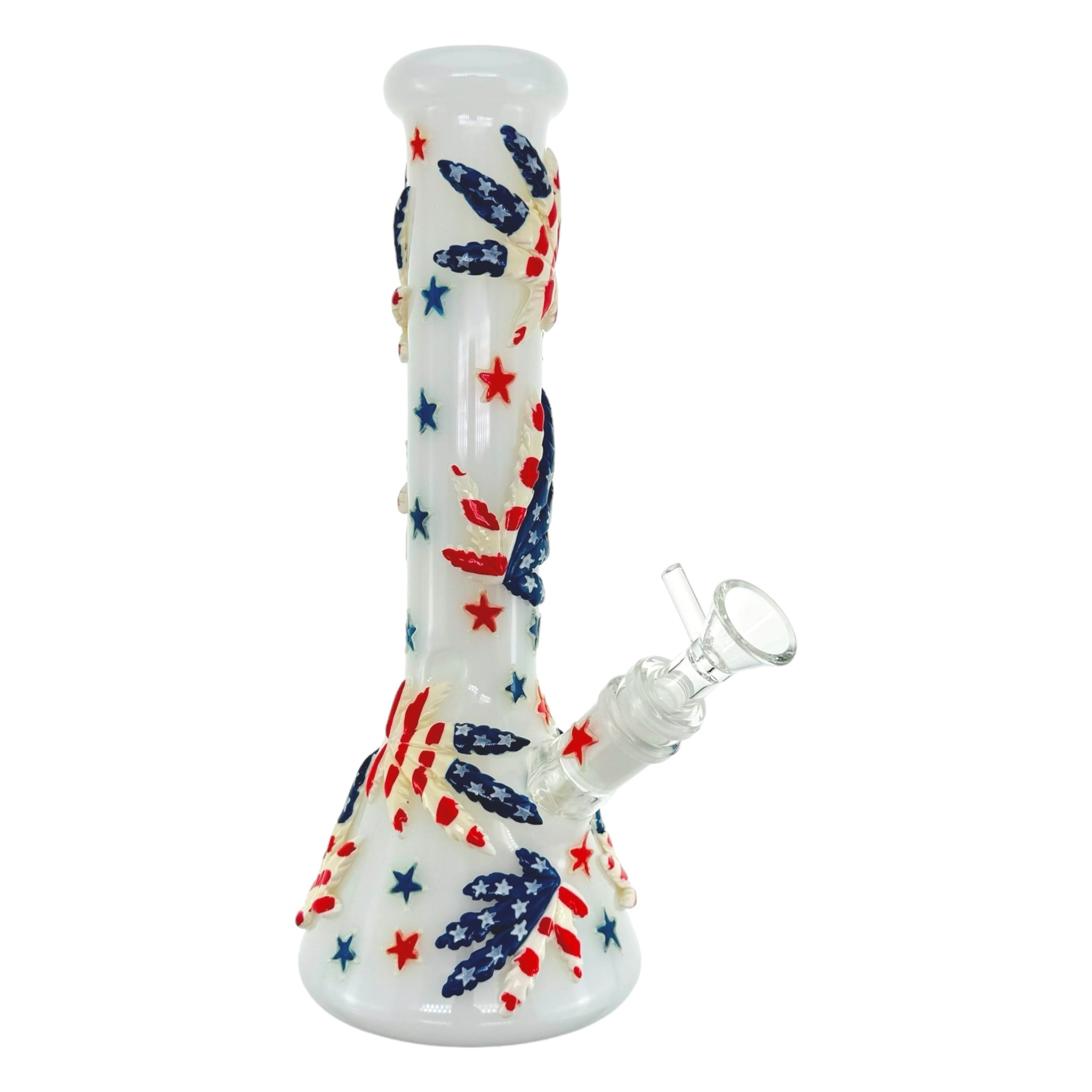 Red White And Blue 420 Leaf Beaker Base Glass Bong 10 Inches