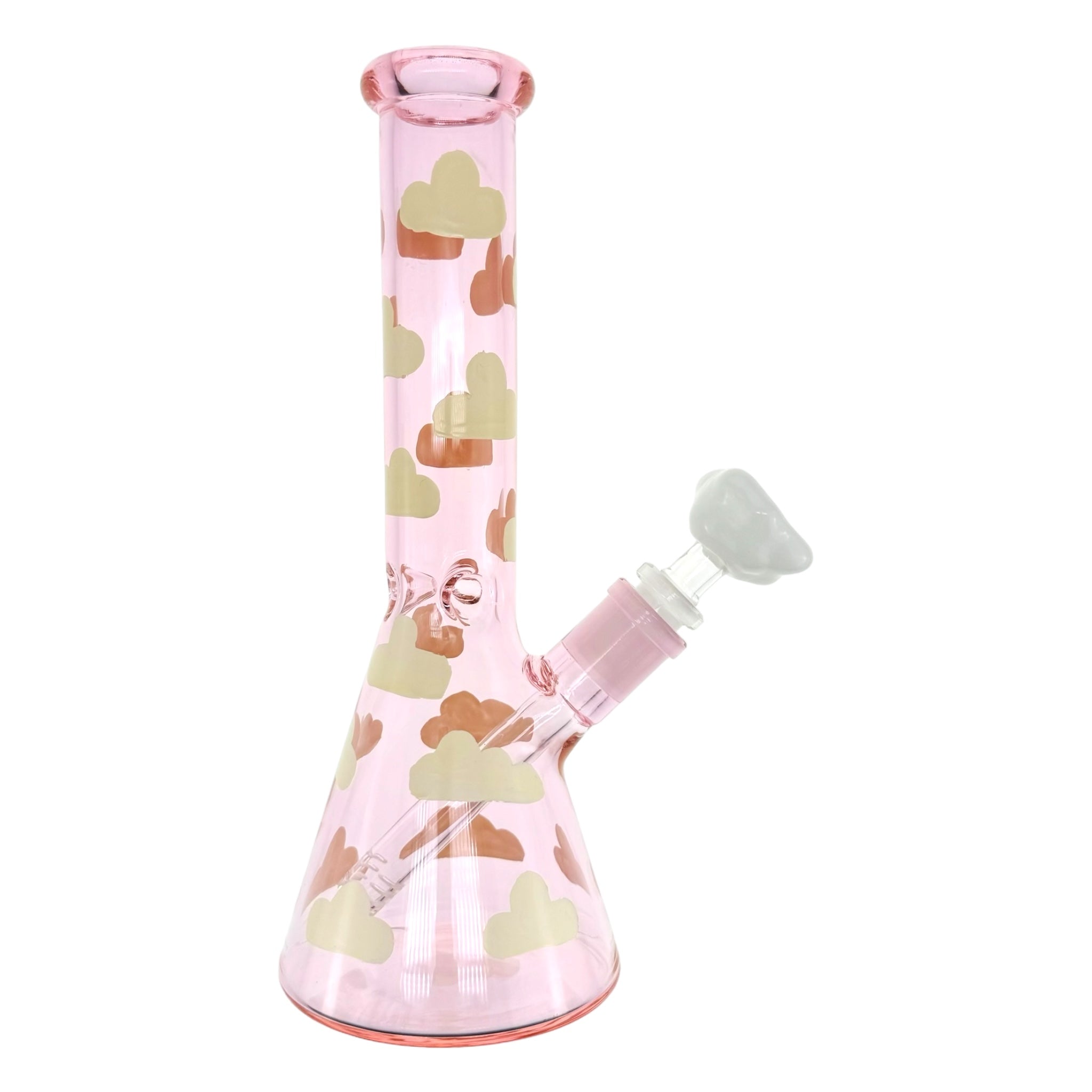 Pink Beaker Bong adorned with fluffy clouds