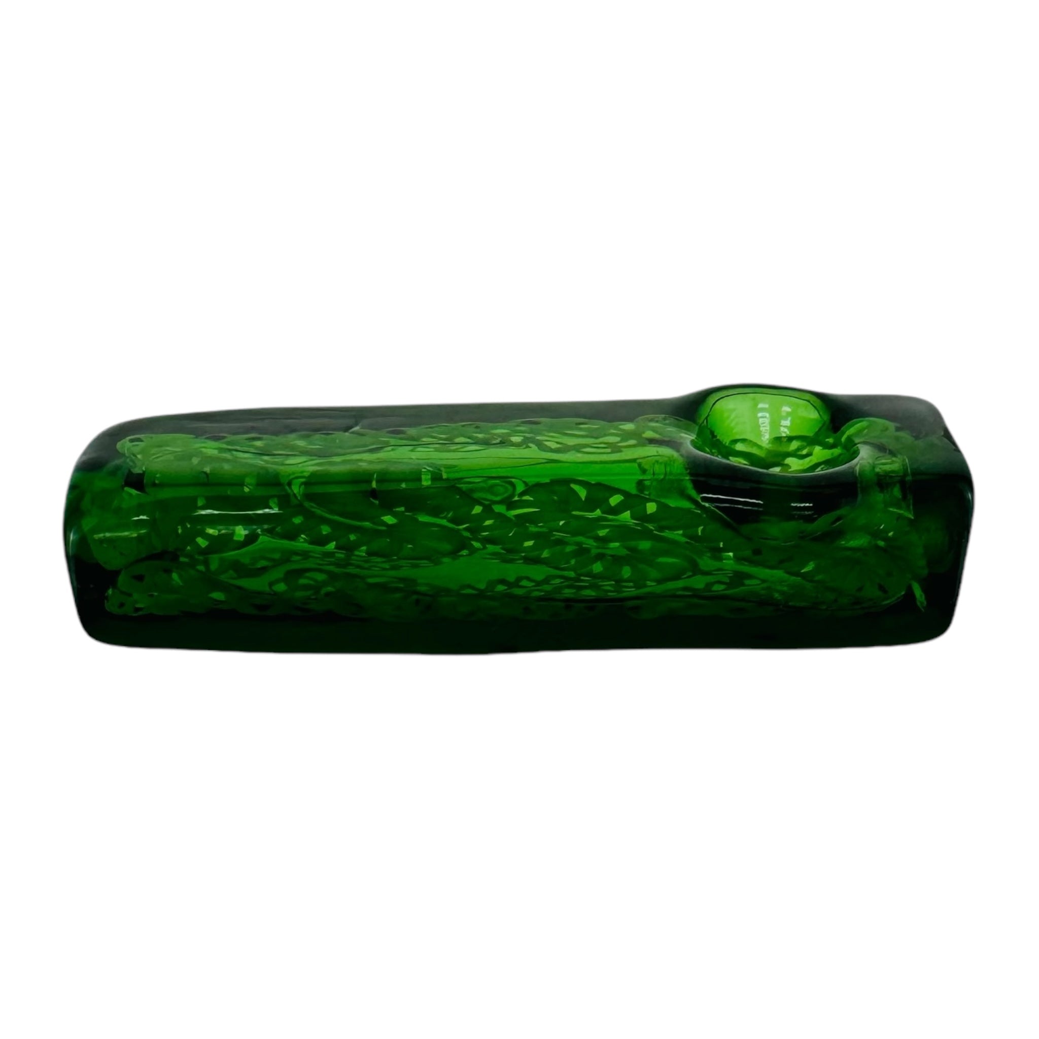 Glass Hand Pipes - Green And White Linework Twist Rectangle Glass Hand Pipe