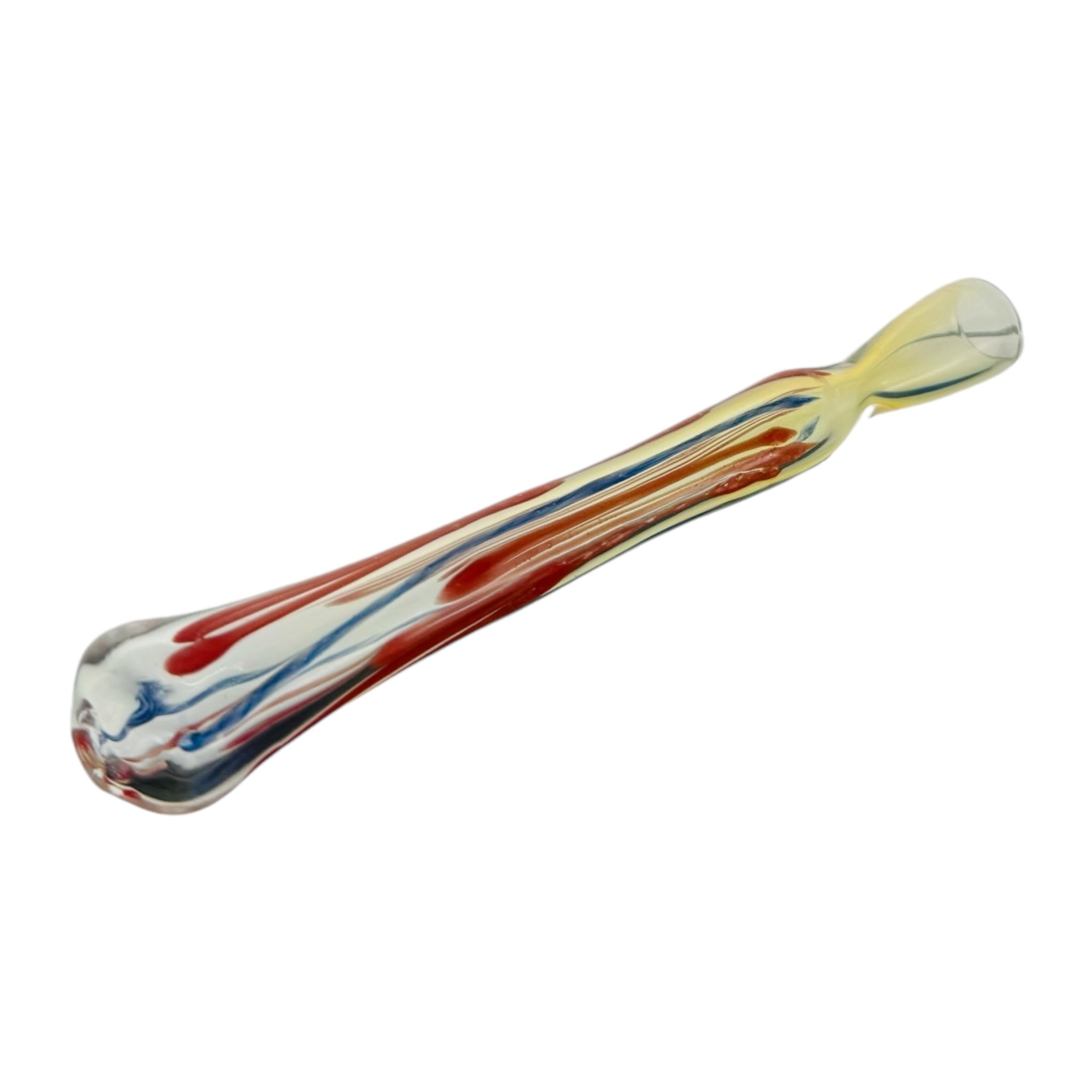 Glass Chillum Pipe - Extra Long Red And Blue Hand Pipe