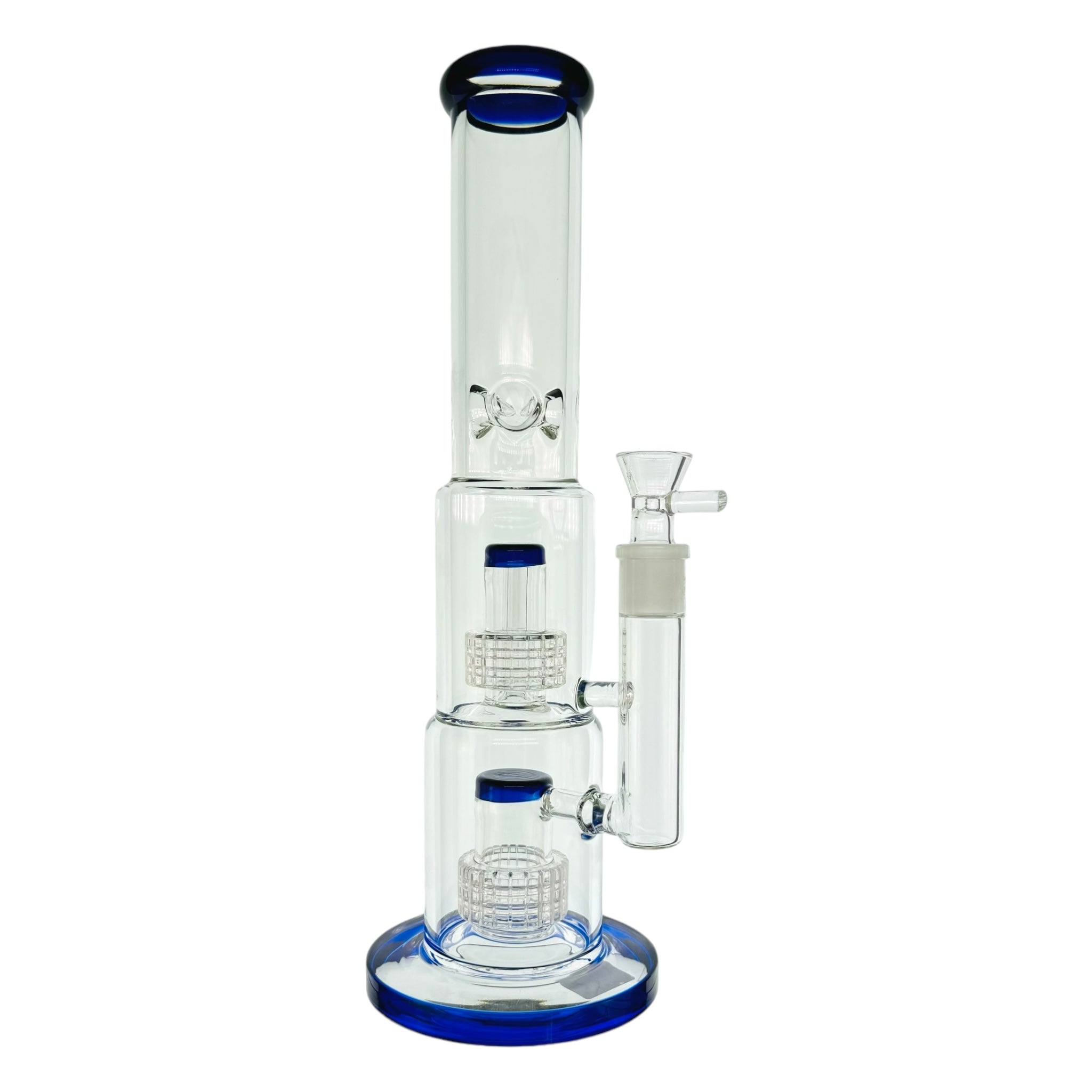 Blue Inline Bong With Dual Slit Disc Percs 14.5 Inches