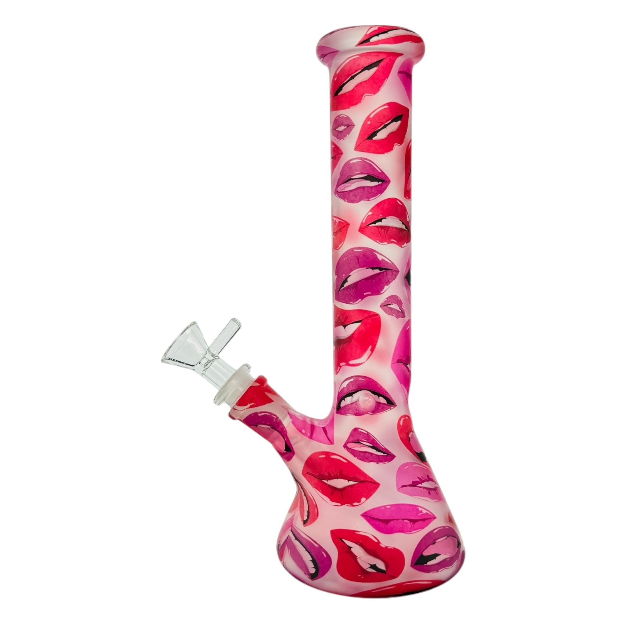 Pink And Red Kisses Glass Beaker Bong 10 Inch