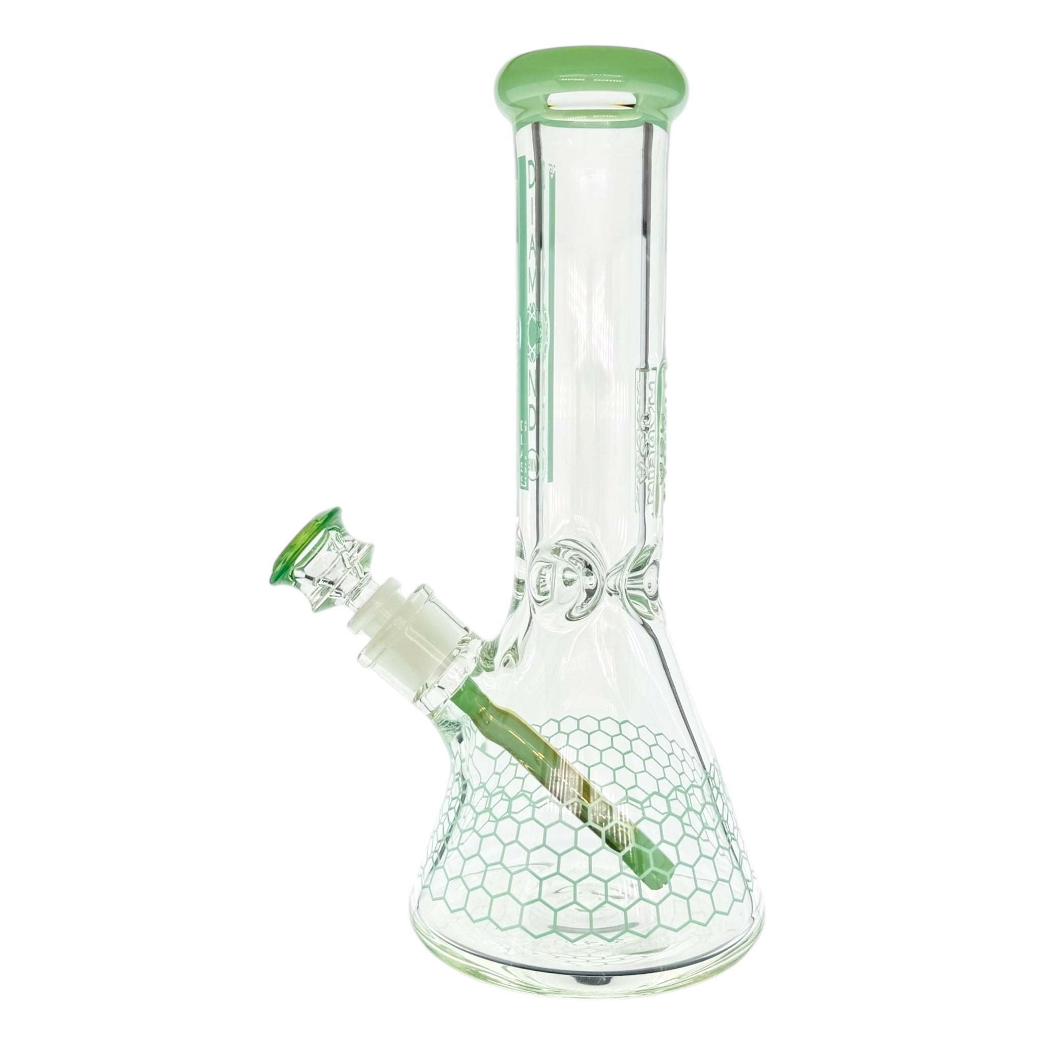 Diamond Glass  bong 12 Inch Beaker With Sea Foam Green Honeycomb 9mm Thick Glass