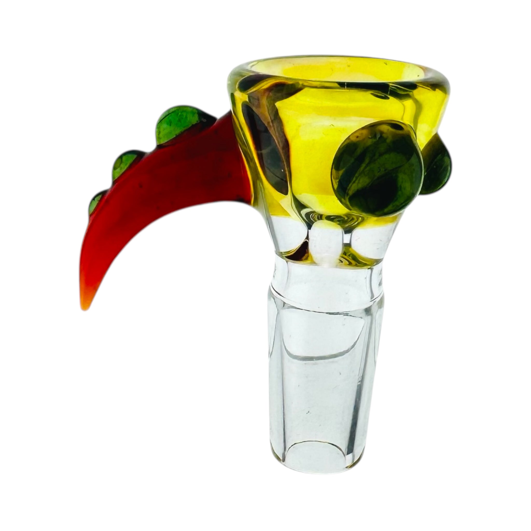  14mm Bong Bowl Piece Citrus Yellow Bowl With Red Handle And Green Dots