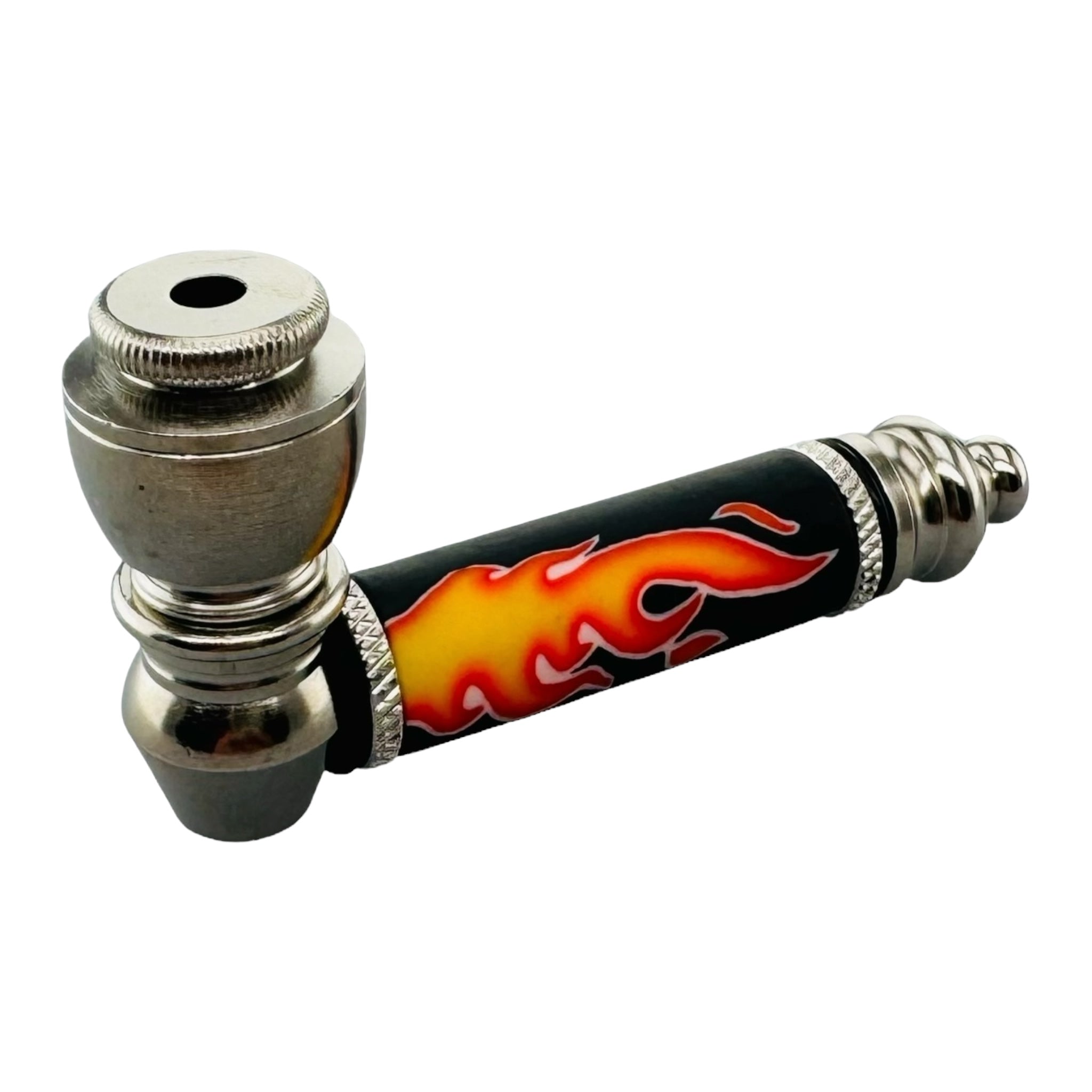 Metal Hand Pipes - Silver Chrome Hand Pipe for weed or tobacco With Flames