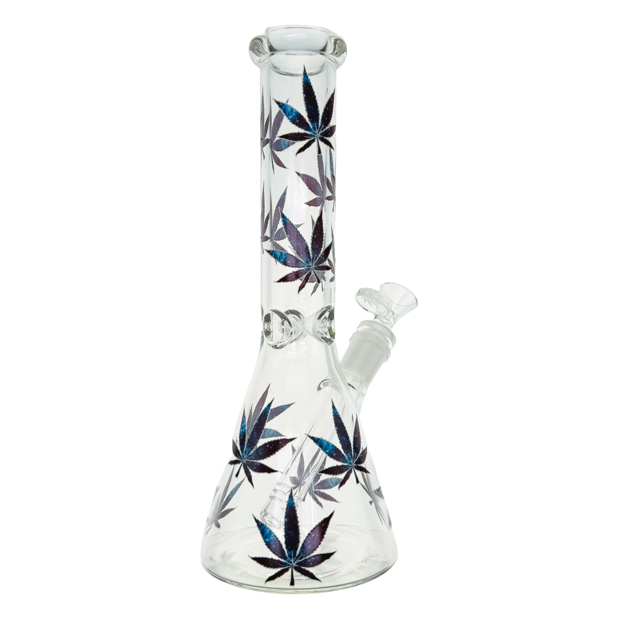 10 Inch Clear Beaker Glass Bong With Galaxy Leafs