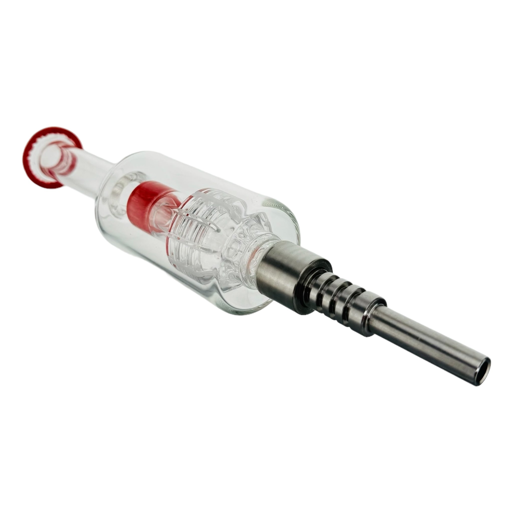 Red Nectar Collector With Slit Disc Perc And Threaded Metal Tip