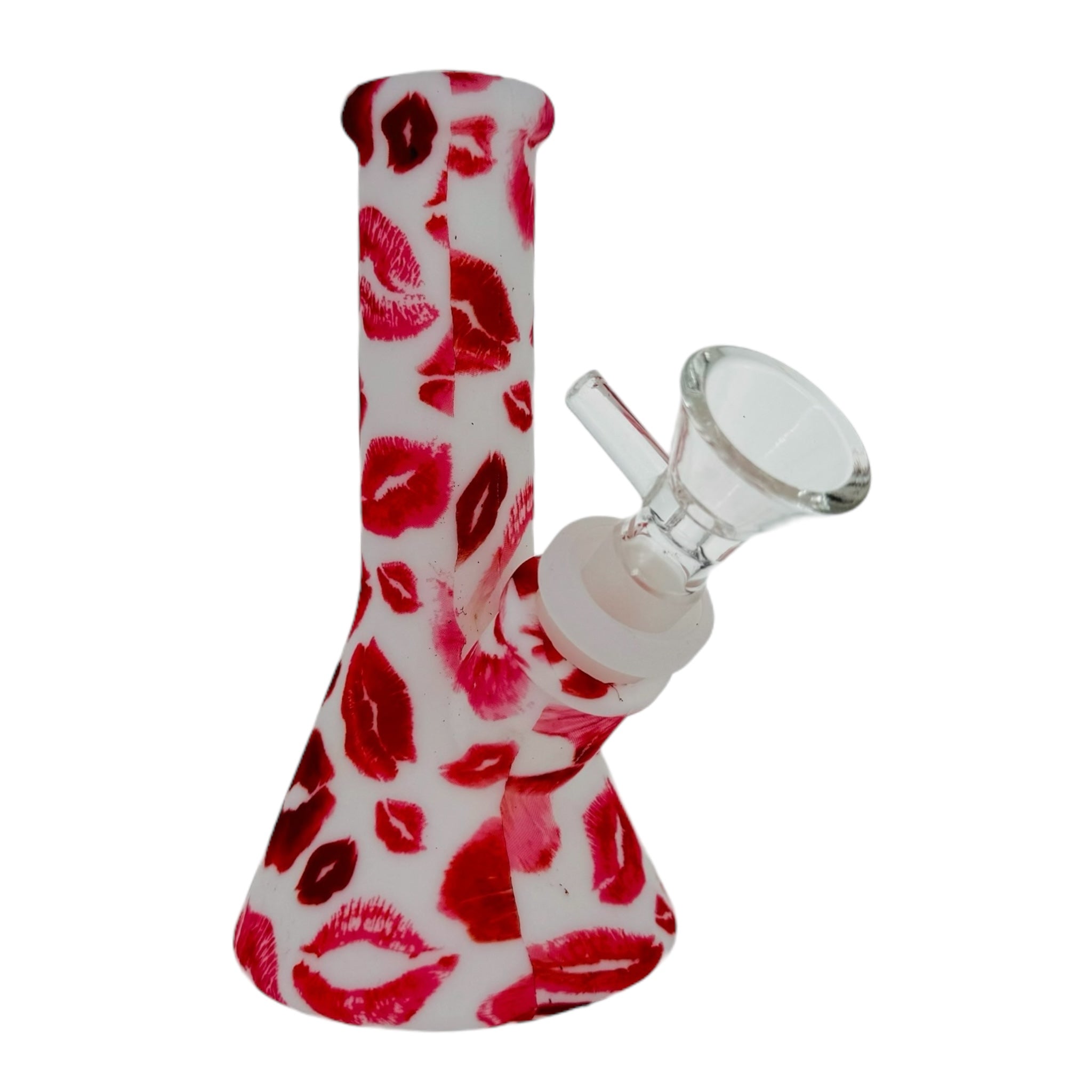 cute 5 Inch Mini Silicone Rubber Bong With Pink And Red Kisses