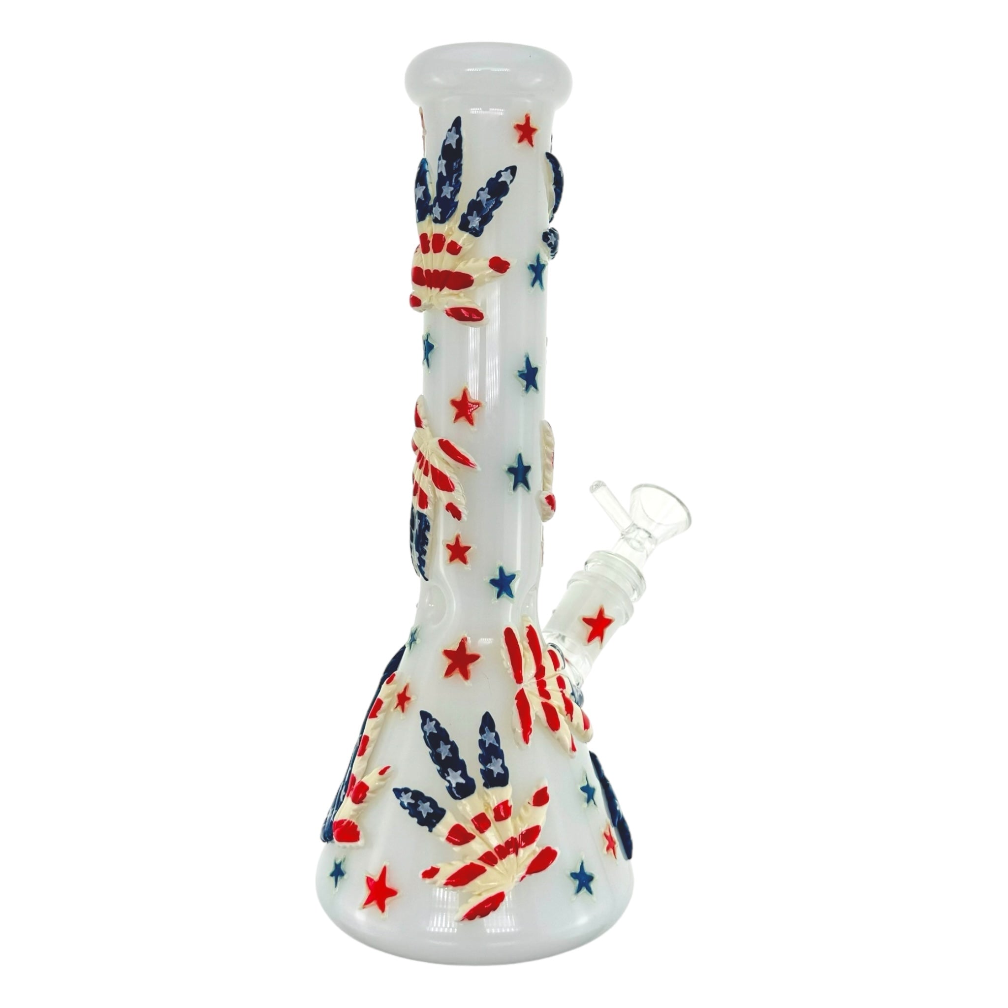 Red White And Blue 420 Leaf Beaker Base Glass Bong 10 Inches