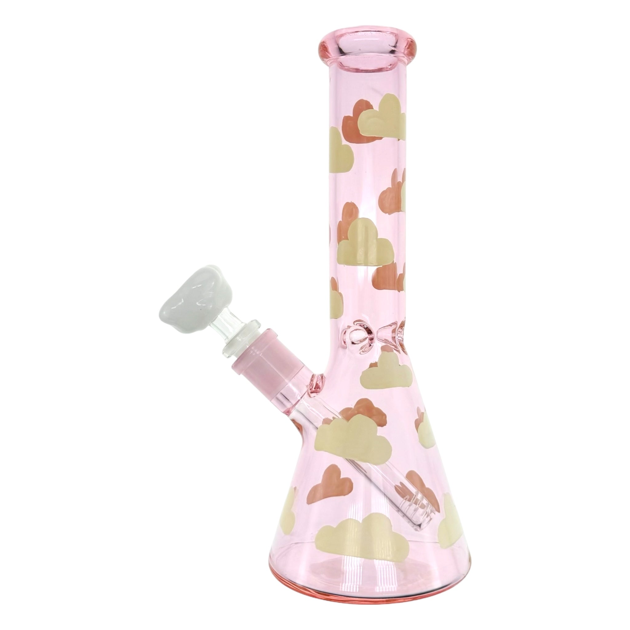 Pink Beaker Bong adorned with fluffy clouds