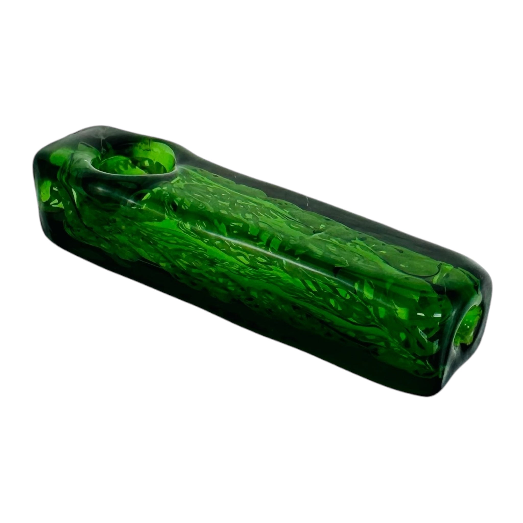 Glass Hand Pipes - Green And White Linework Twist Rectangle Glass Hand Pipe