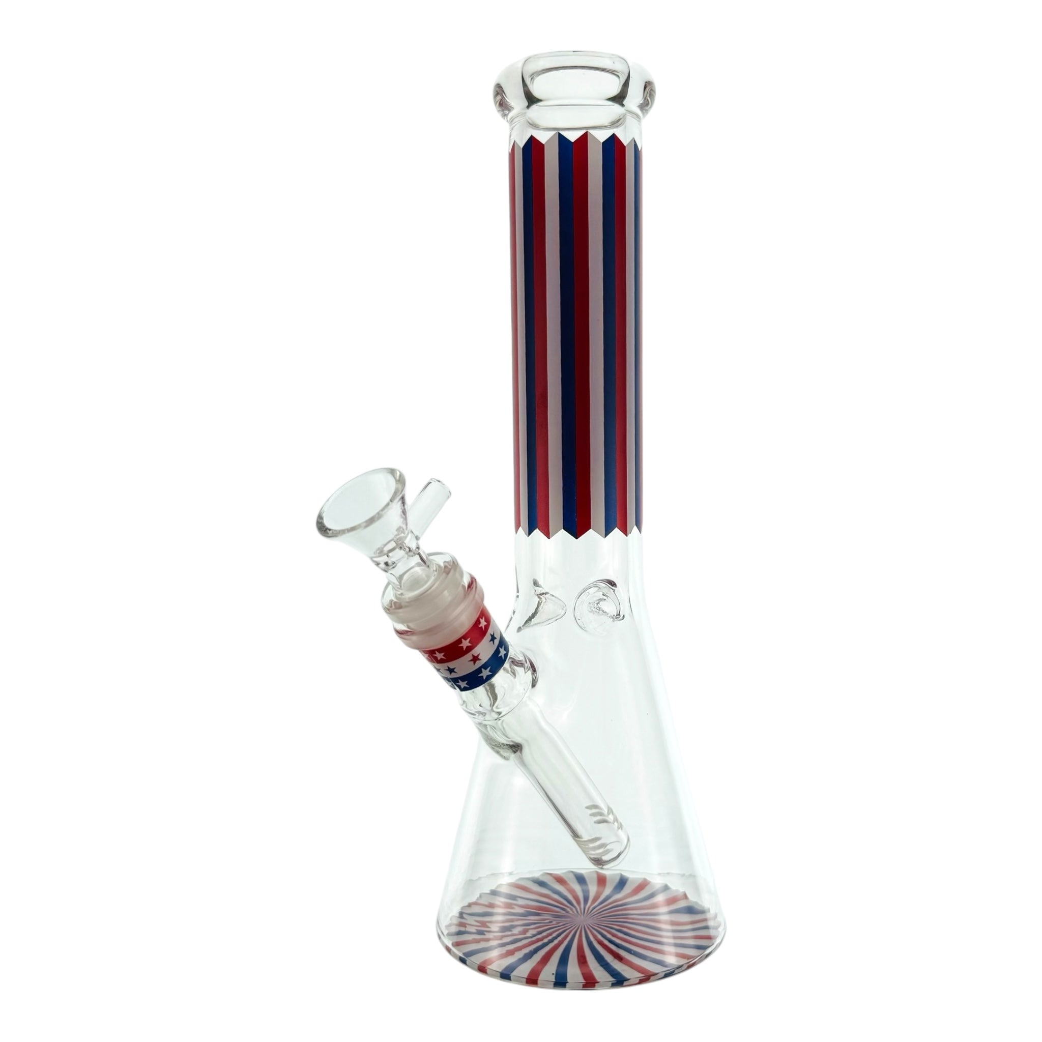 Patriotic Beaker Glass Bong With Red White And Blue Stars And Stripes 10 Inch