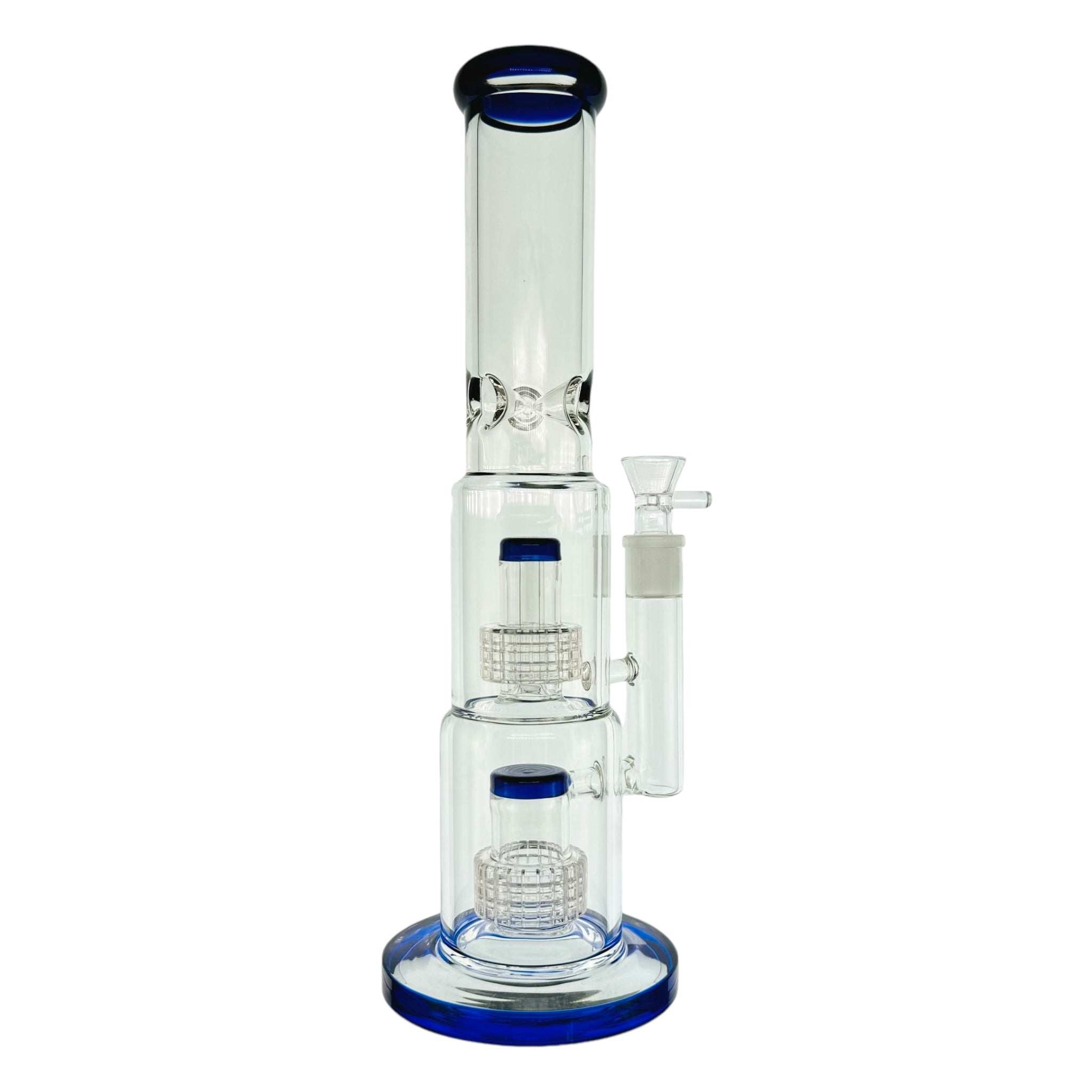 Blue Inline Bong With Dual Slit Disc Percs 14.5 Inches