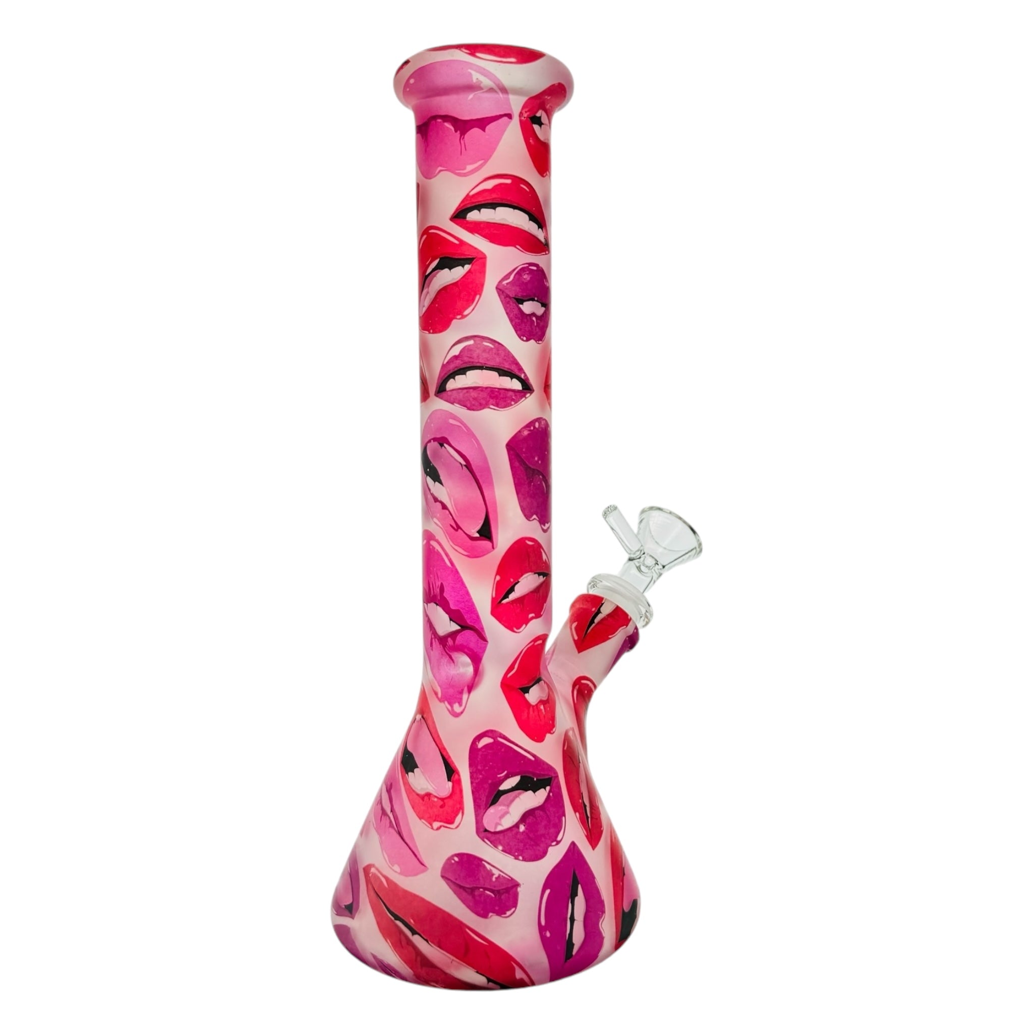 Pink And Red Kisses Glass Beaker Bong 10 Inch