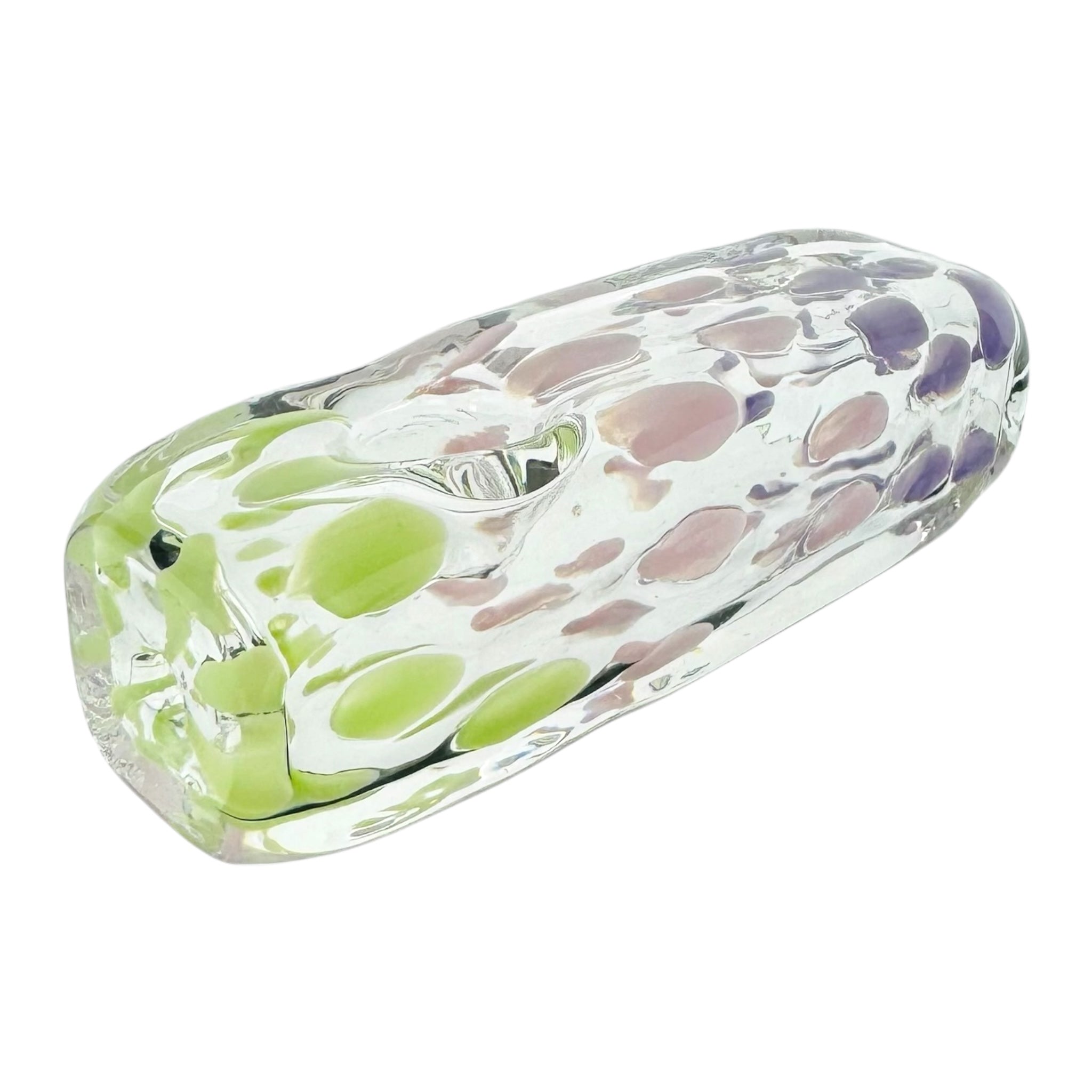 Inside Out Double Blown Purple Pink Green Dot Rectangle Glass Hand Pipe