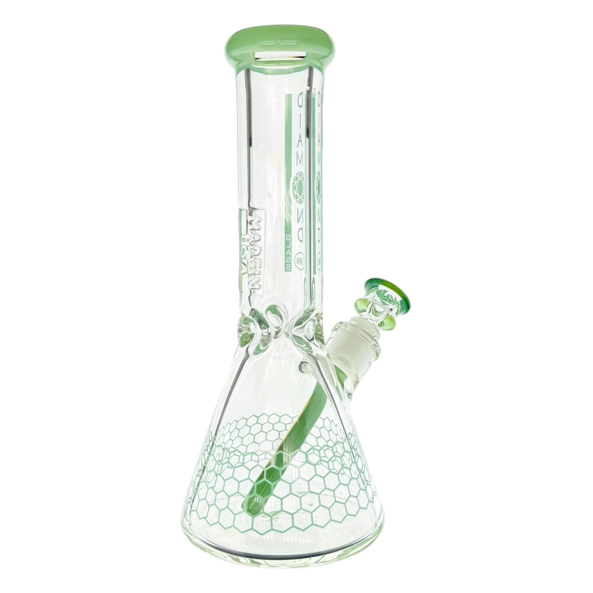 Diamond Glass  bong 12 Inch Beaker With Sea Foam Green Honeycomb 9mm Thick Glass