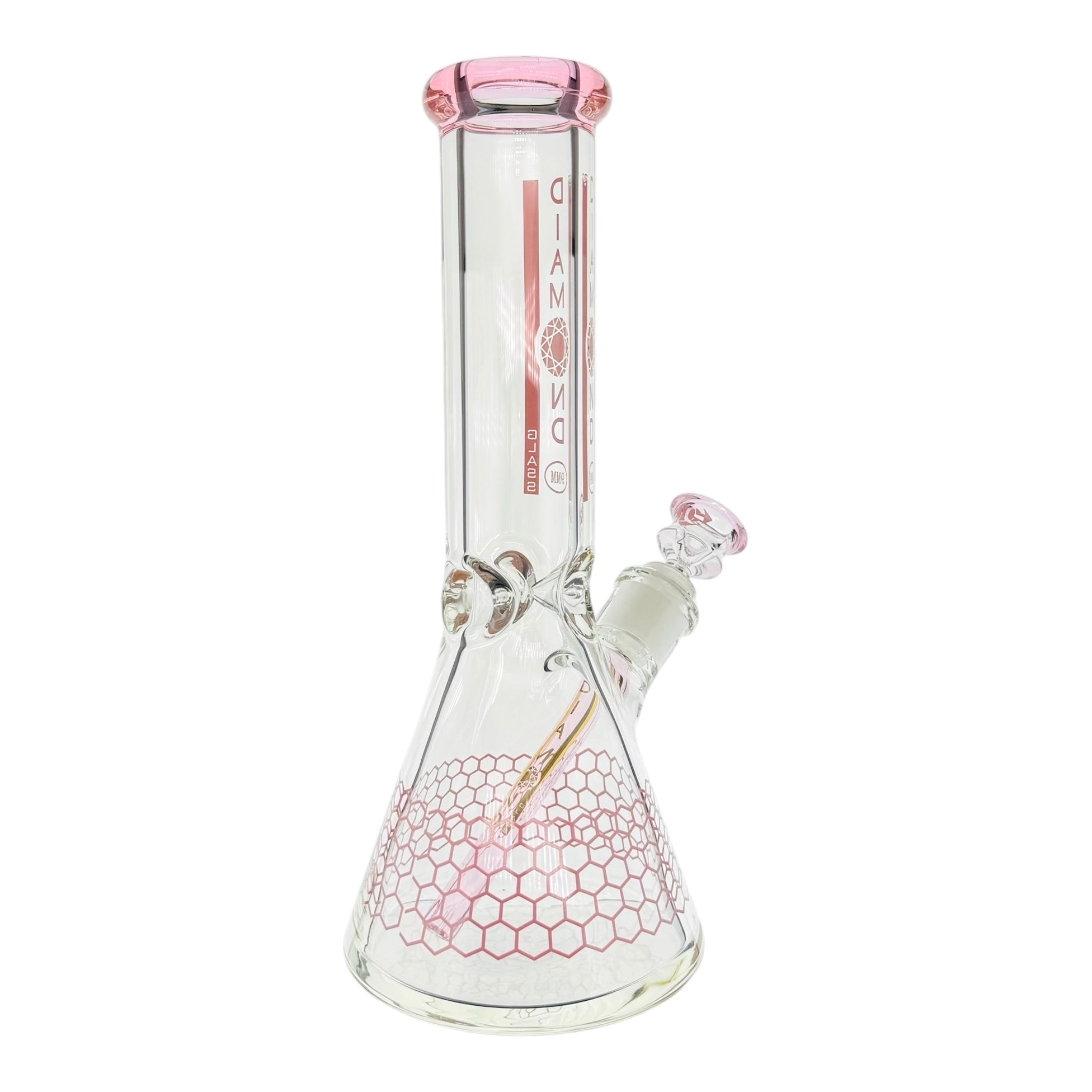 Diamond Glass - 12 Inch Beaker With Pink Honeycomb 9mm Thick Glass