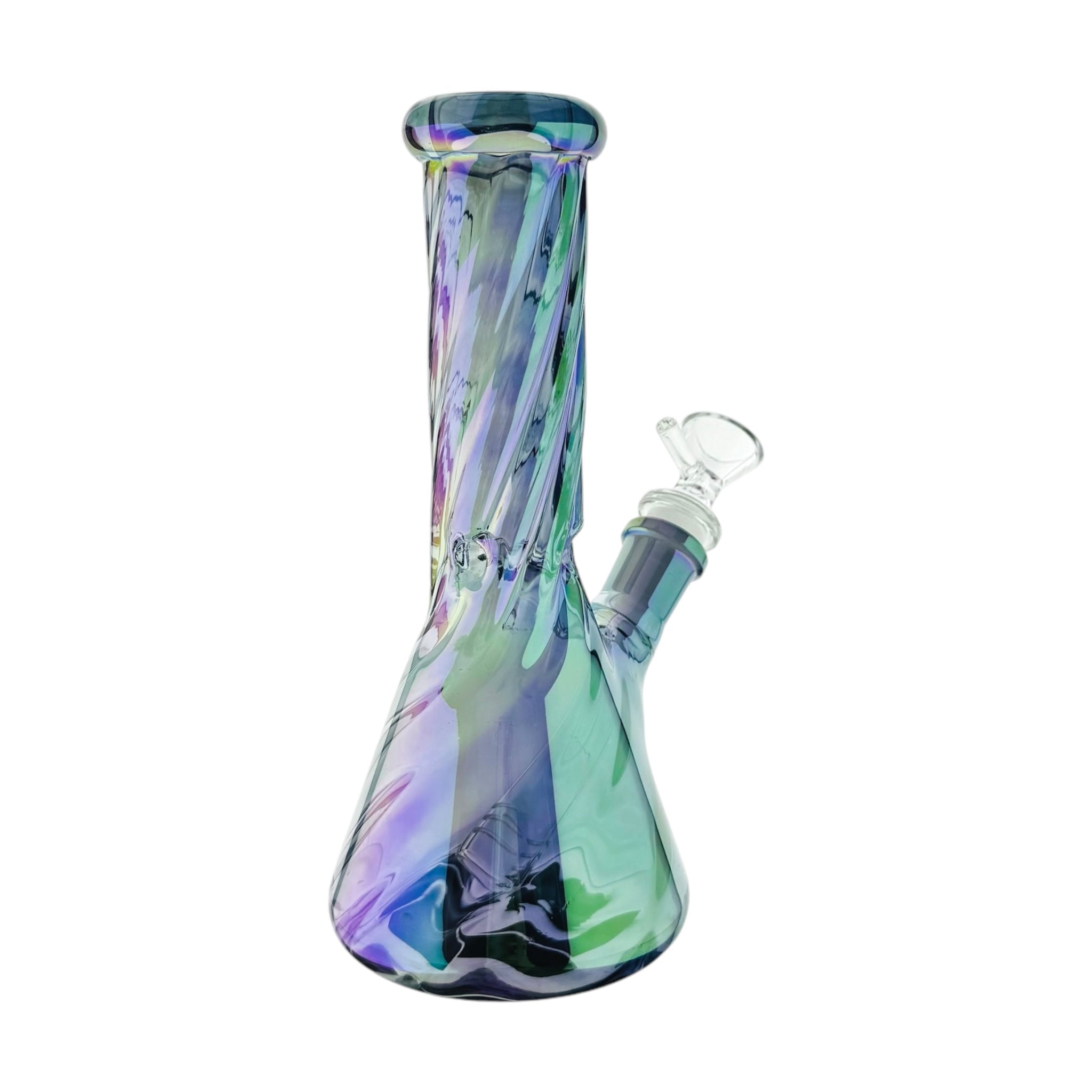 8 Inch Blue Metallic Beaker Bong With Twisted Neck