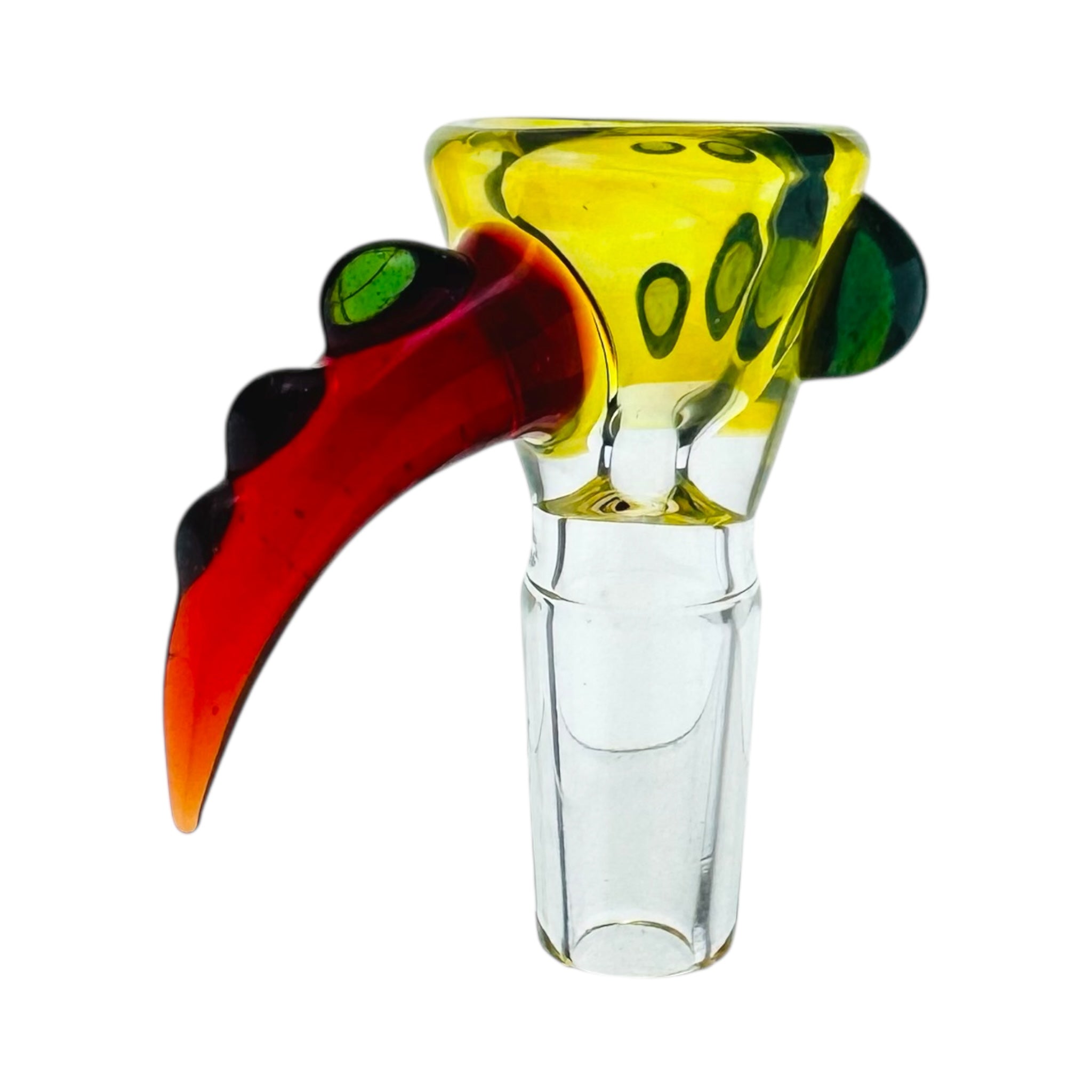  14mm Bong Bowl Piece Citrus Yellow Bowl With Red Handle And Green Dots