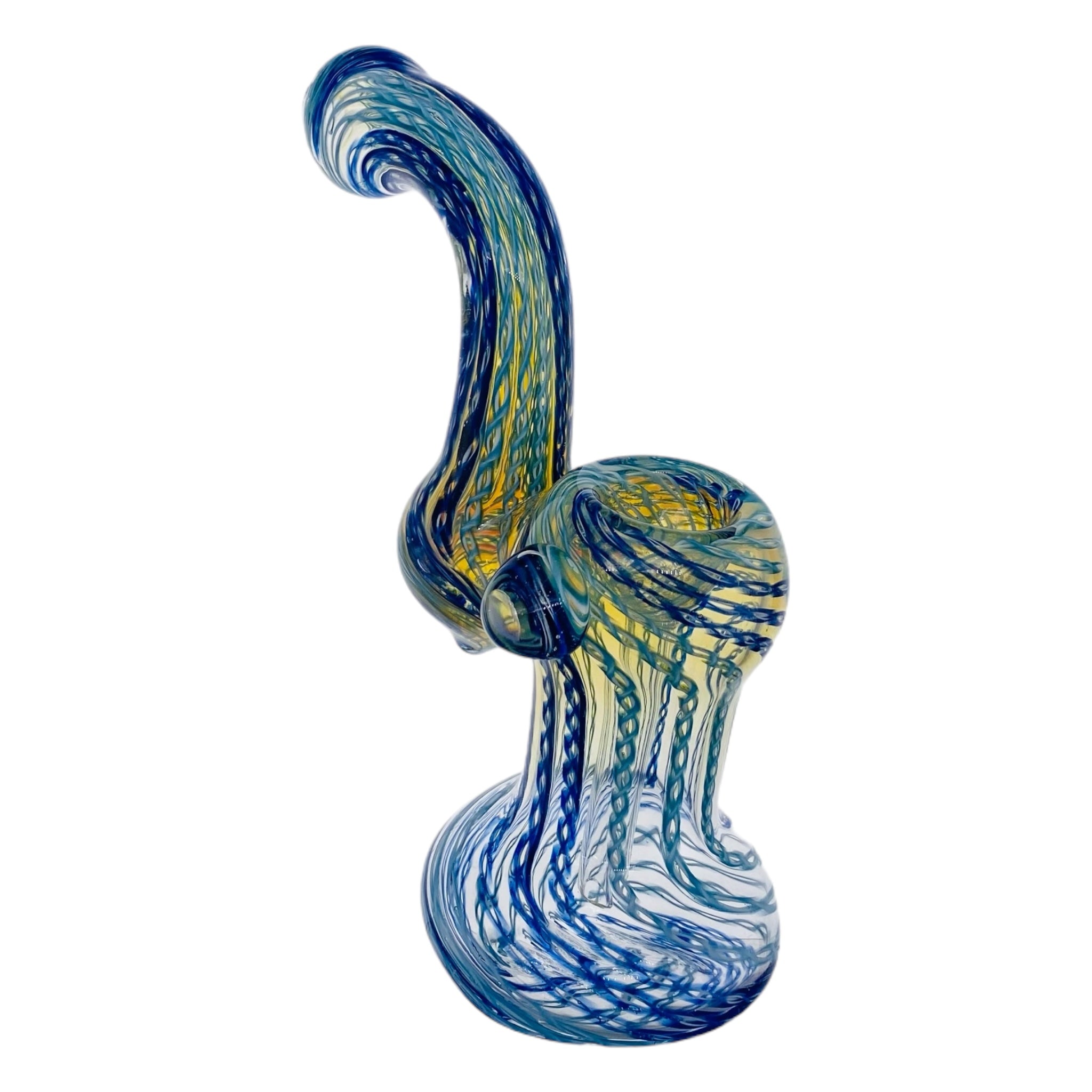 Blue And White Twisted Linework Stand Up Bubbler Water Pipe for weed