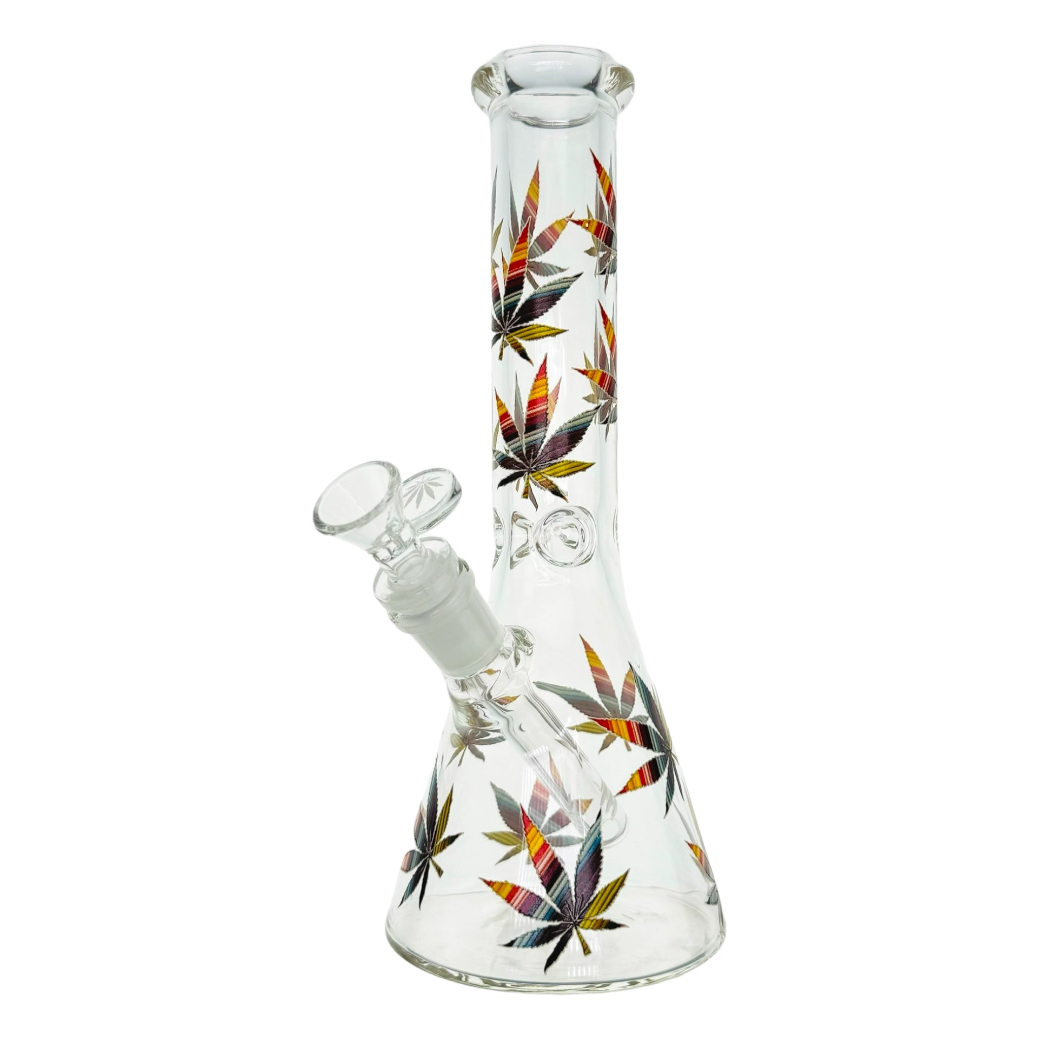 10 Inch Clear Beaker Glass Bong With Multi Color Leafs