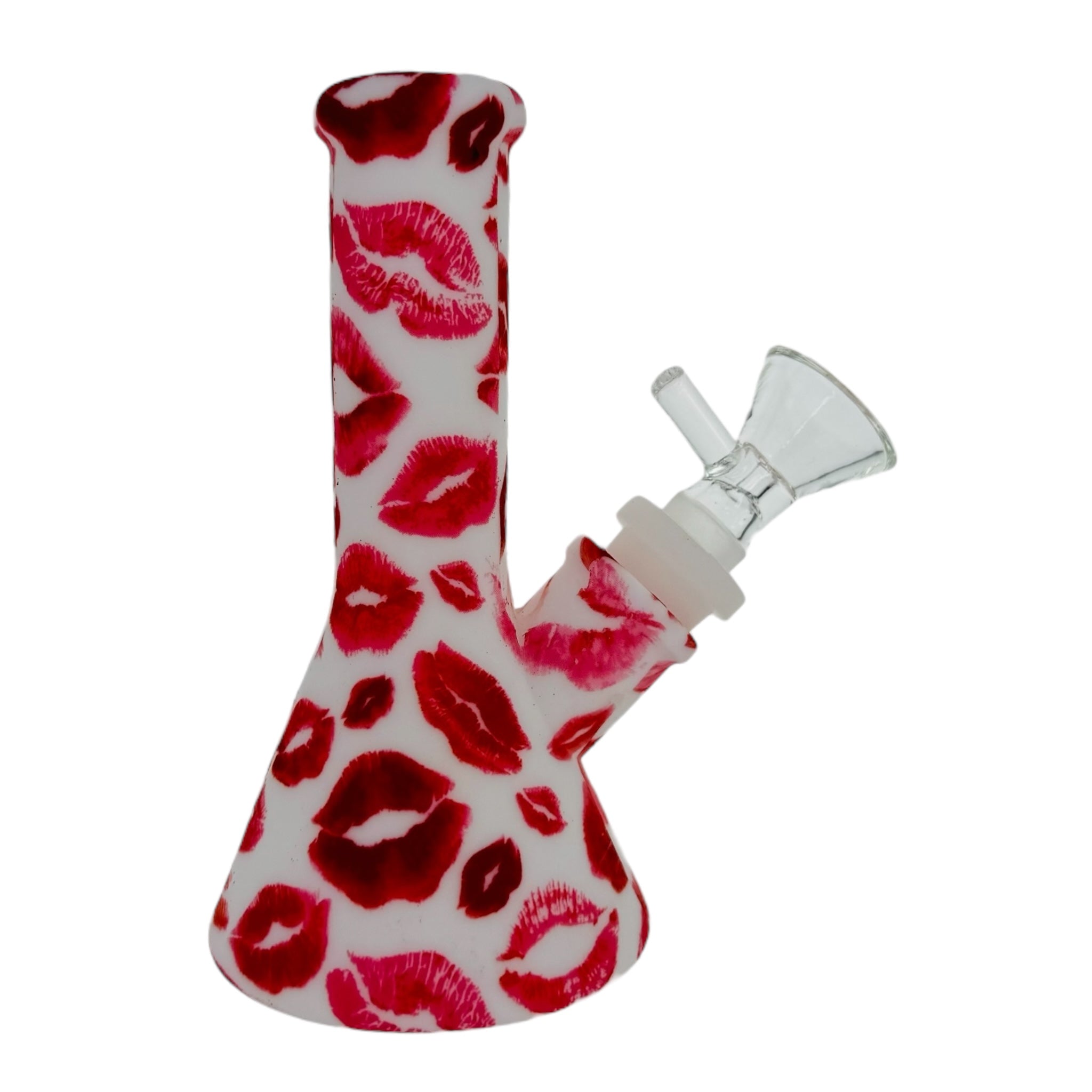 5 Inch Mini Silicone Rubber Bong With Pink And Red Kisses