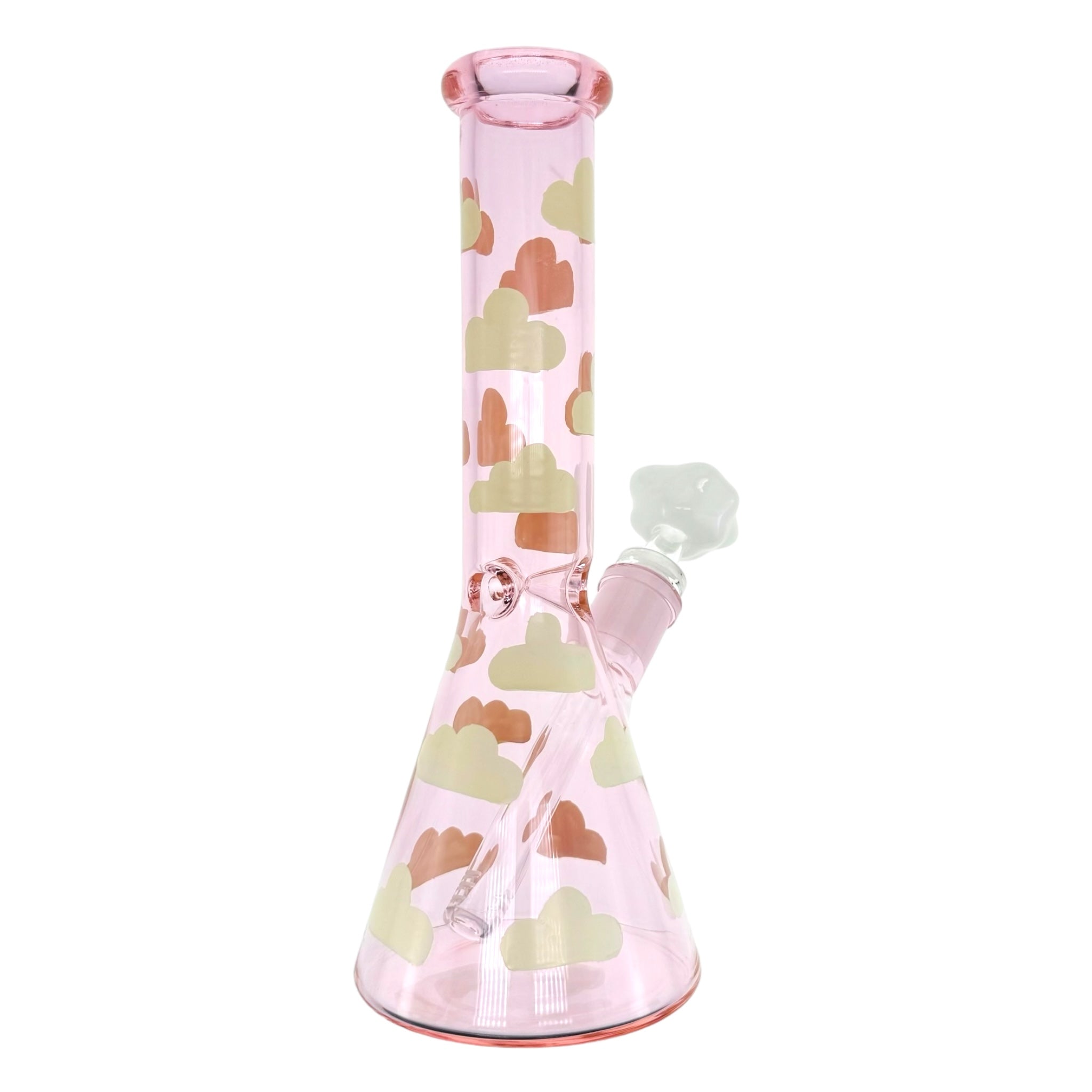 Pink Beaker Bong adorned with fluffy clouds