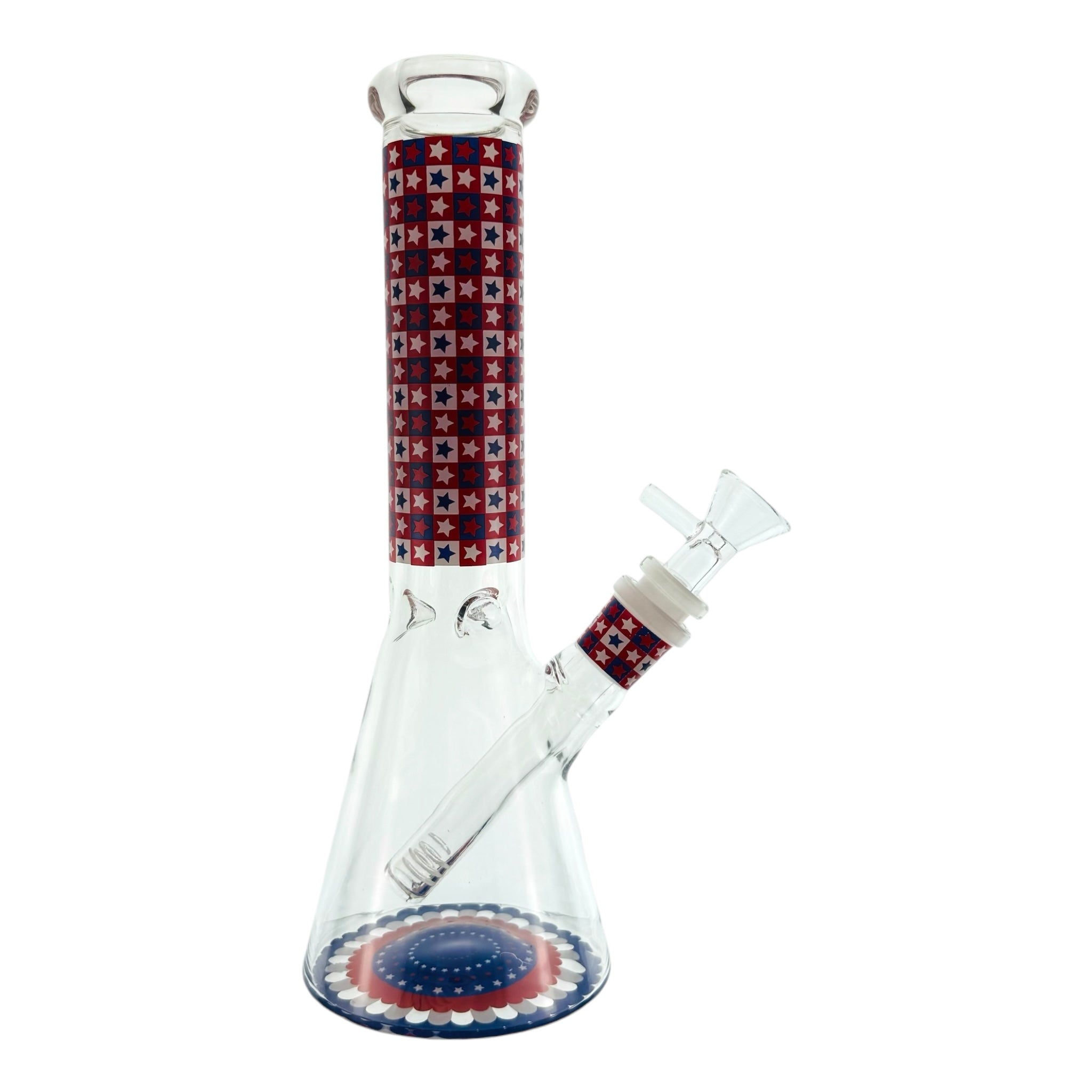 Patriotic Beaker Glass Bong With Red White And Blue Stars 10 Inch